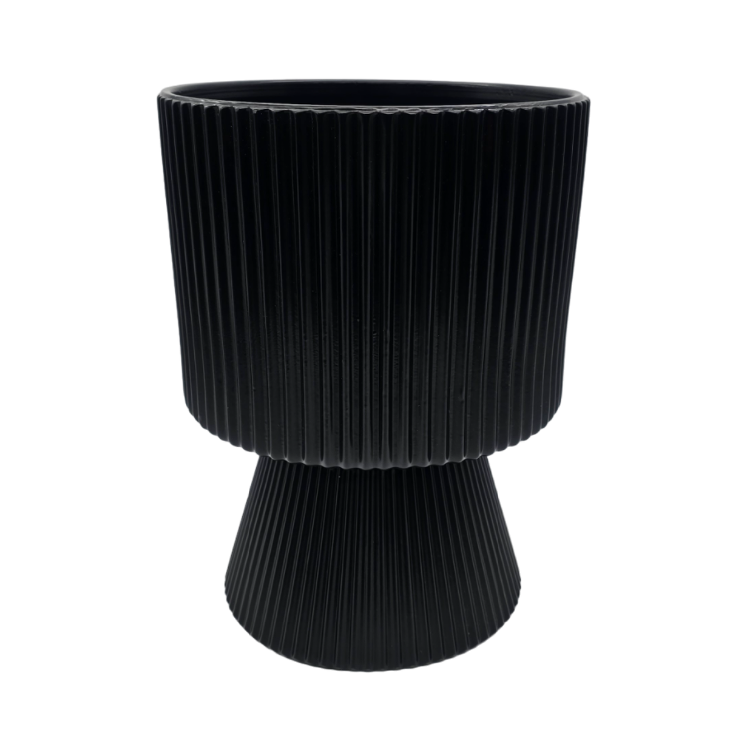 Macetero Maceta Ceramica Estilo Nordico Negro Base Conica-1