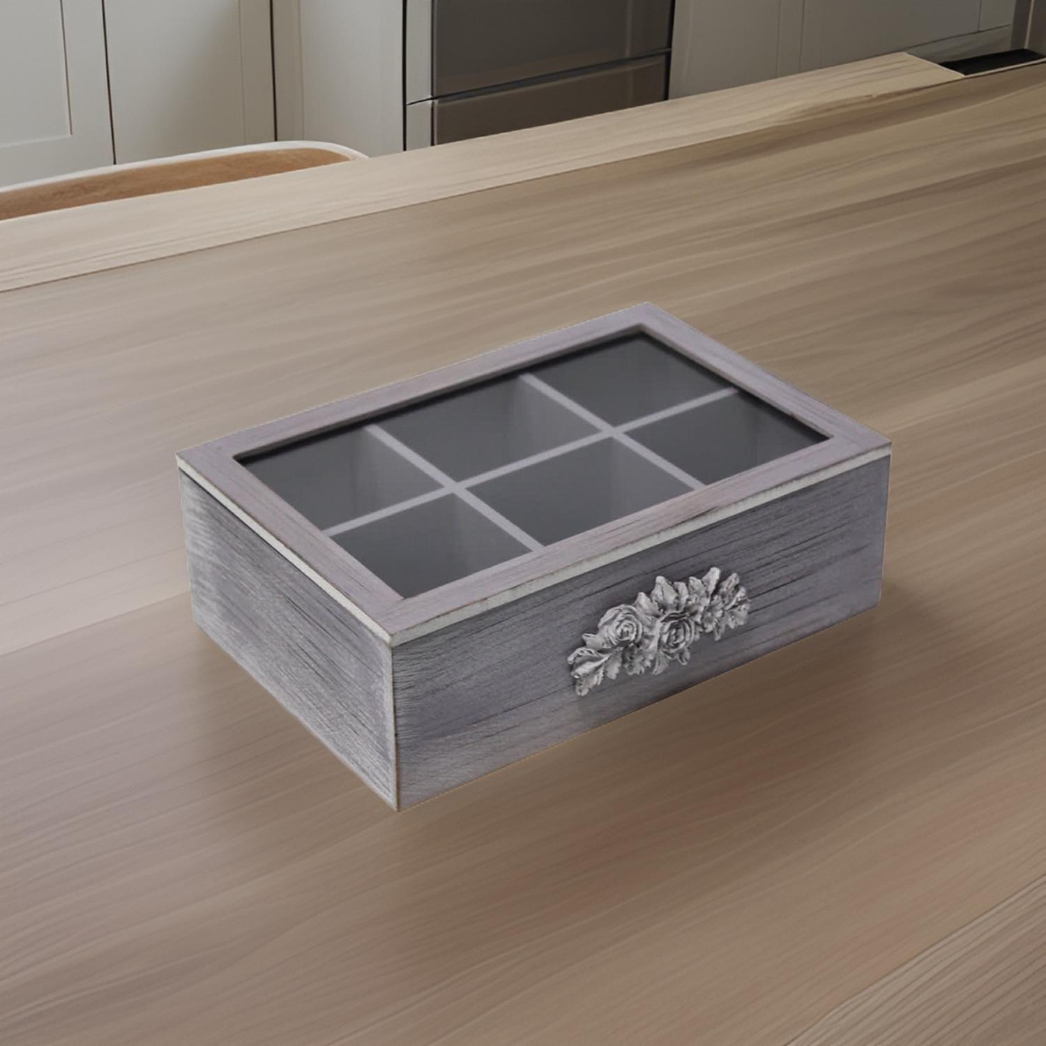Caja De Te Porta Te Caja De Madera Para Te Gris 6 Divisiones-5