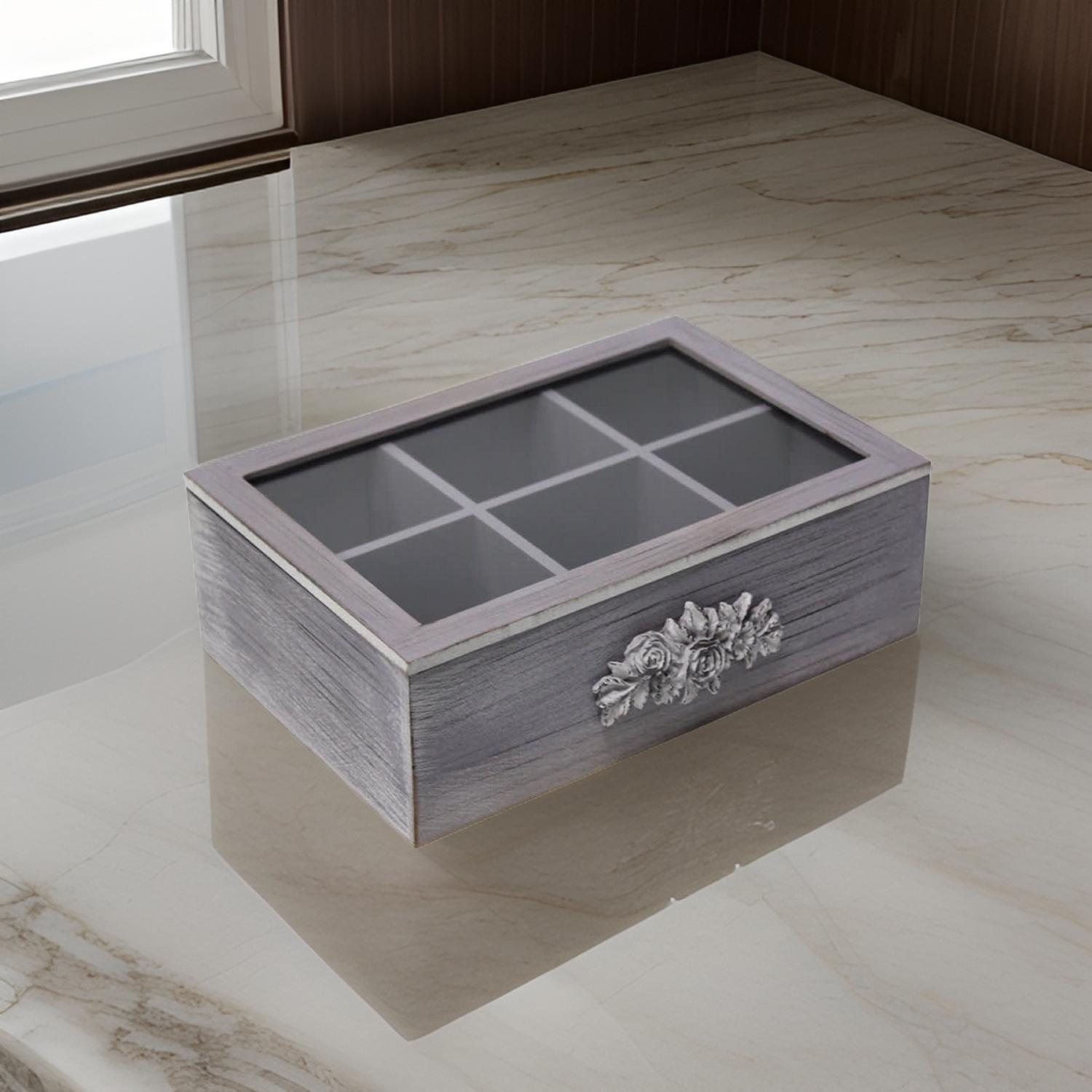Caja De Te Porta Te Caja De Madera Para Te Gris 6 Divisiones-6