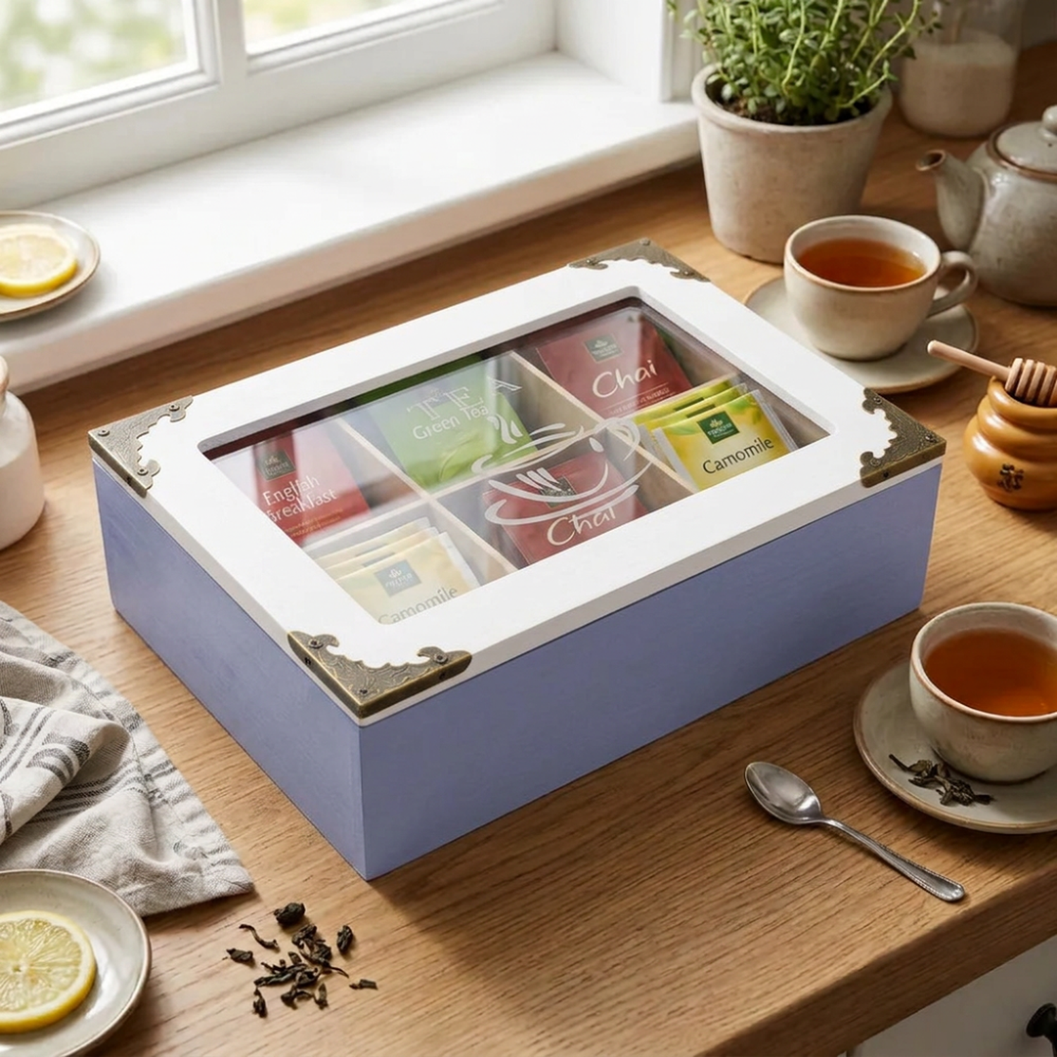 Caja De Te Porta Te Caja De Madera Para Te Gris 6 Divisiones-3