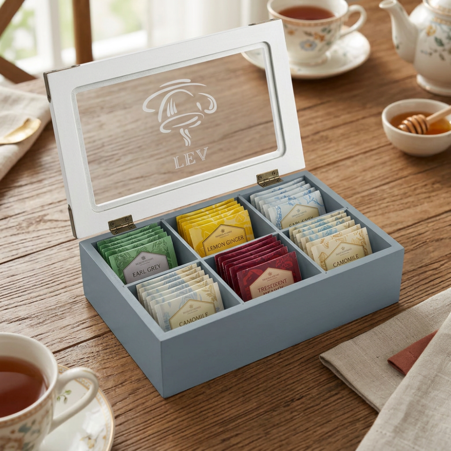 Caja De Te Porta Te Caja De Madera Para Te Gris 6 Divisiones-4