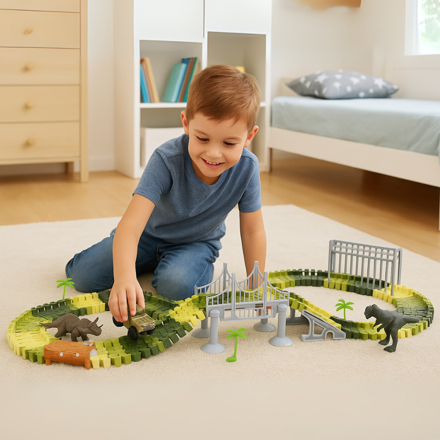 Pista de Carreras Juguete de Dinosaurios Infantil 144 Piezas-3