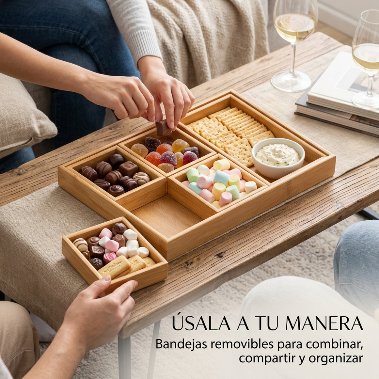 Set 6 Bandejas De Bambu Para Picoteo Aperitivos Coctel-4