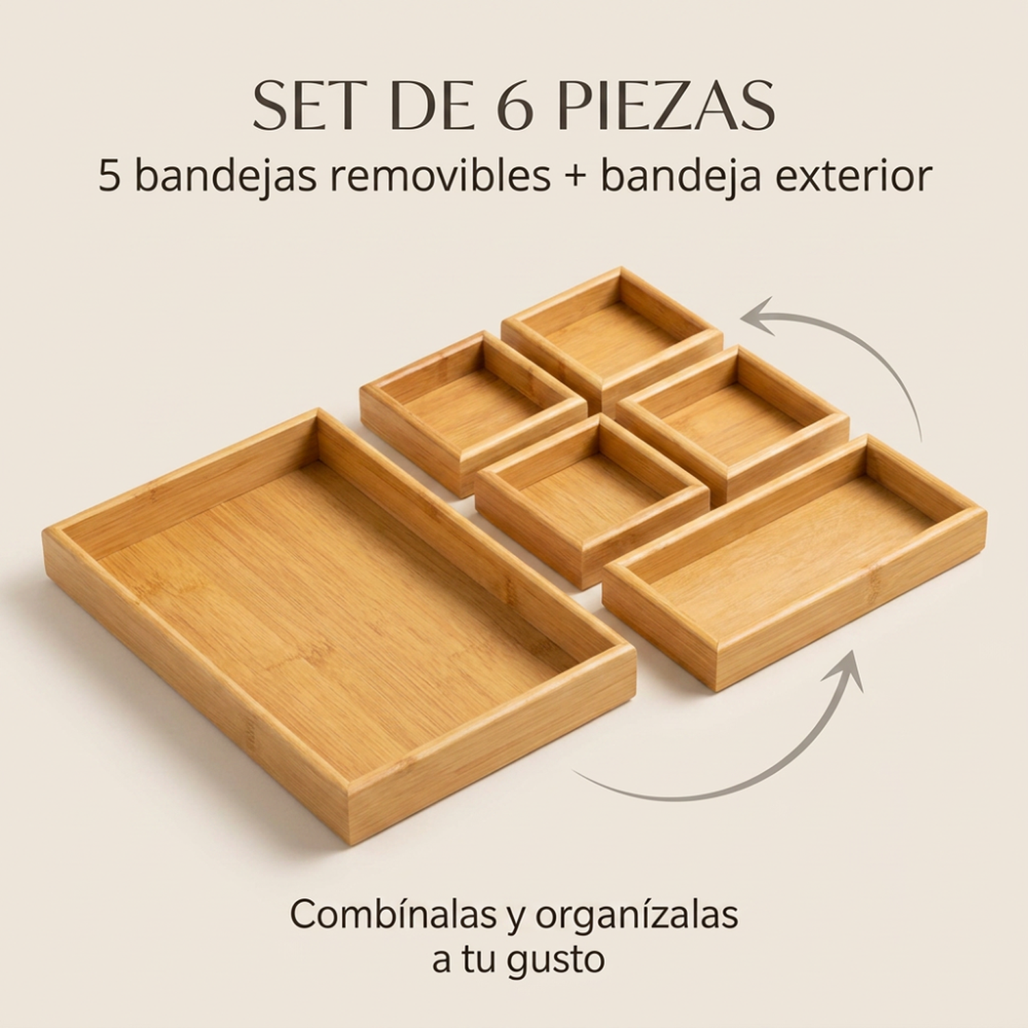 Set 6 Bandejas De Bambu Para Picoteo Aperitivos Coctel-5