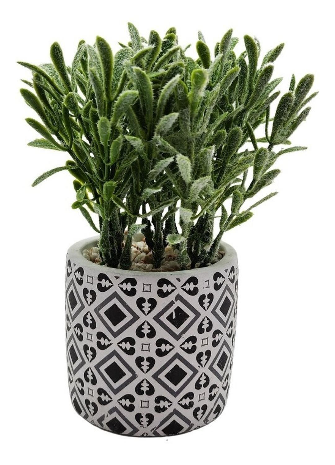 Planta Artificial Macetero Cerámica Vintage Flores Verdes-0