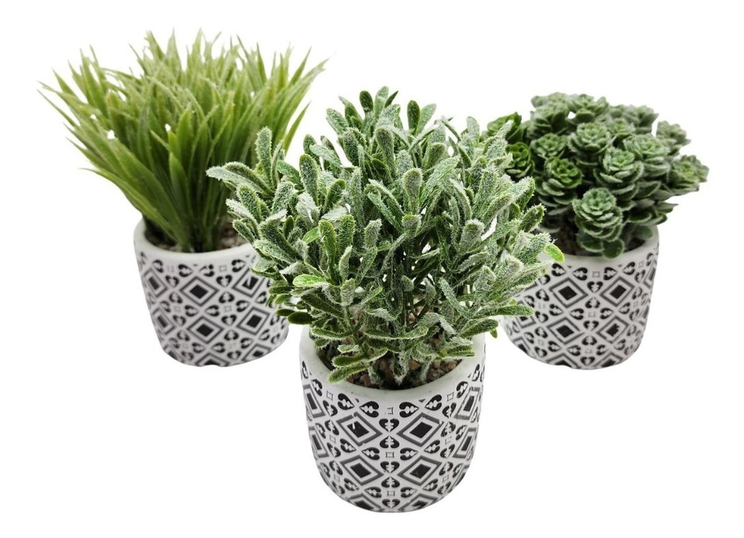 Planta Artificial Macetero Cerámica Vintage Flores Verdes-3