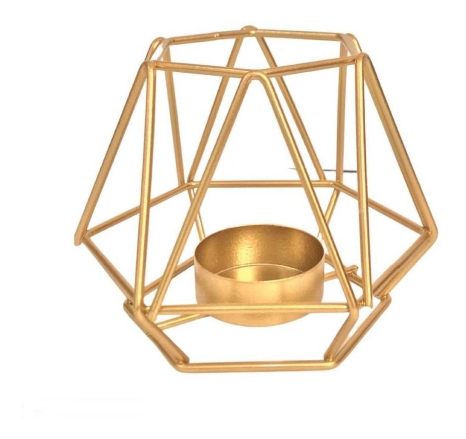 Candelabro Porta Vela Dorado Estilo Geométrico Decorativo-0
