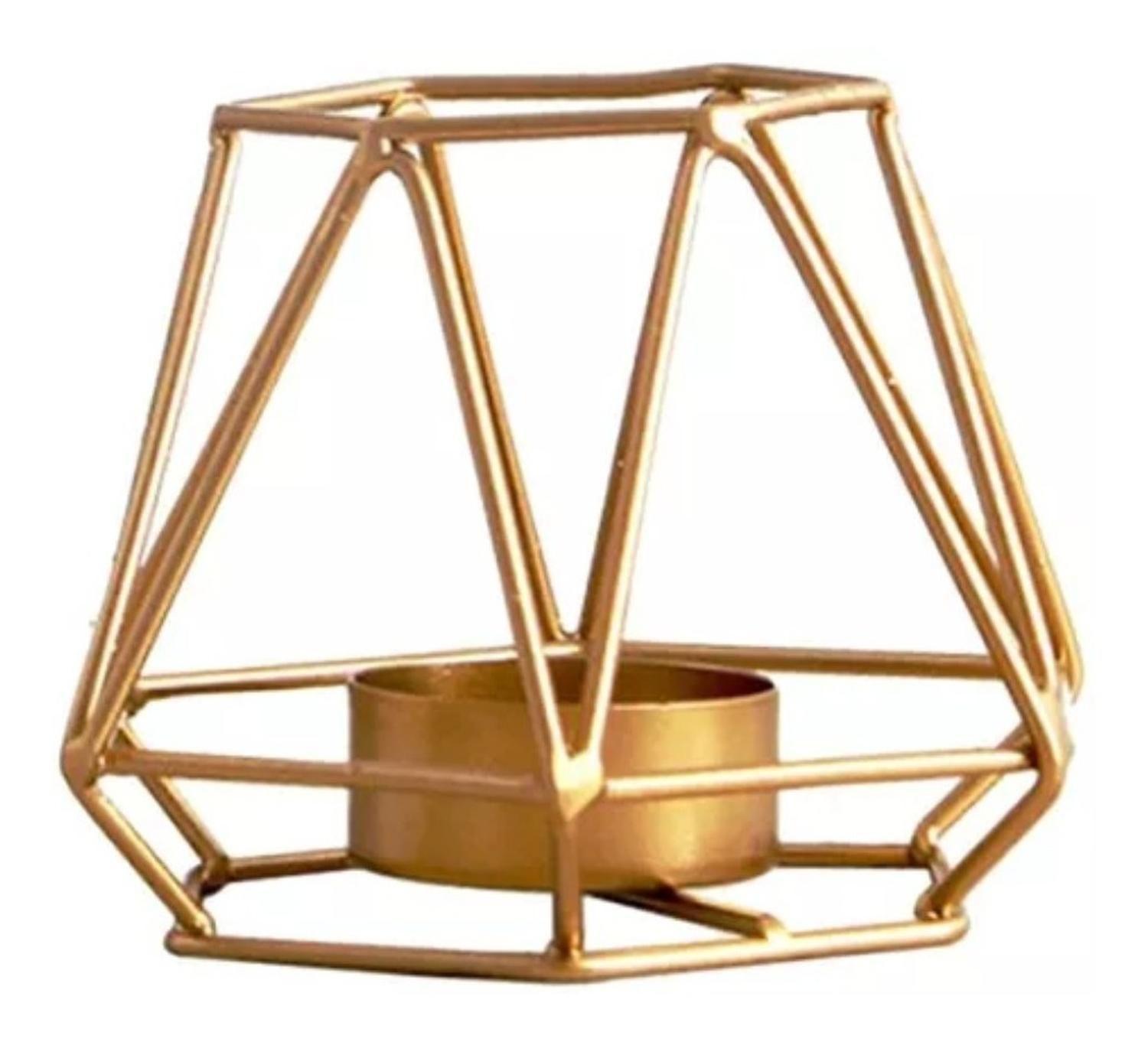 Candelabro Porta Vela Dorado Estilo Geométrico Decorativo-1