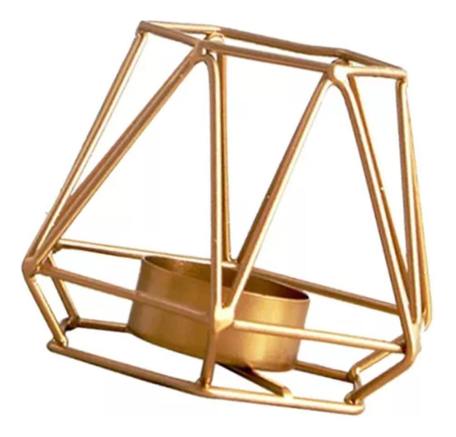 Candelabro Porta Vela Dorado Estilo Geométrico Decorativo-2
