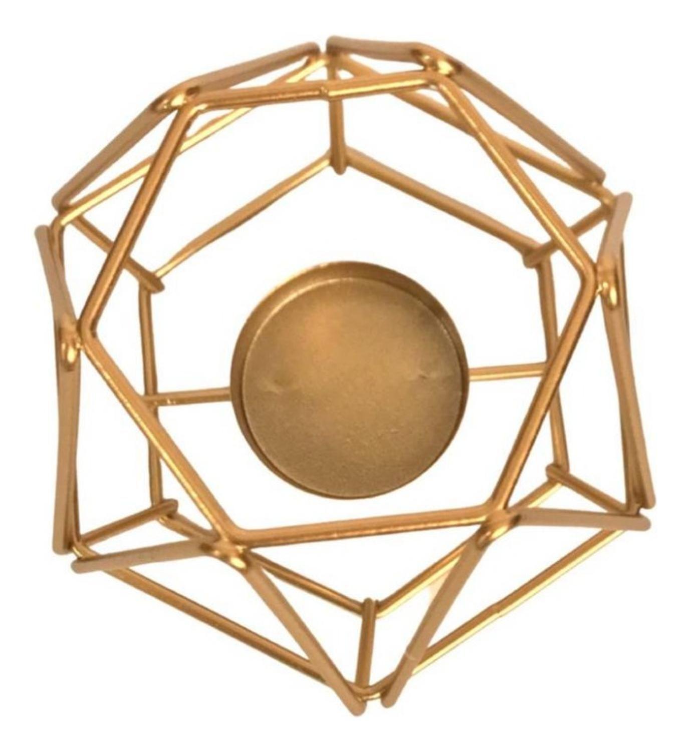 Candelabro Porta Vela Dorado Estilo Geométrico Decorativo-3