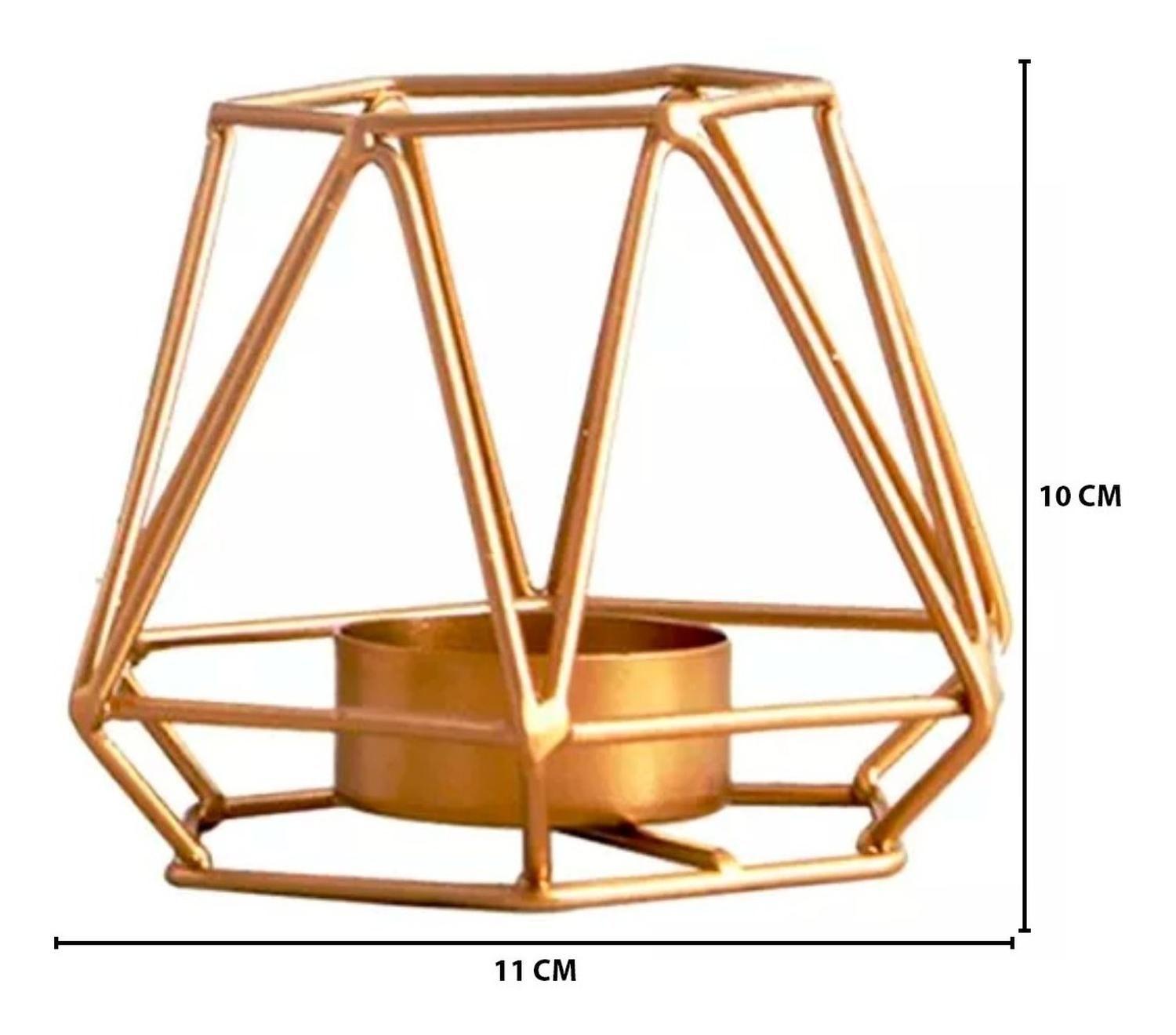 Candelabro Porta Vela Dorado Estilo Geométrico Decorativo-4