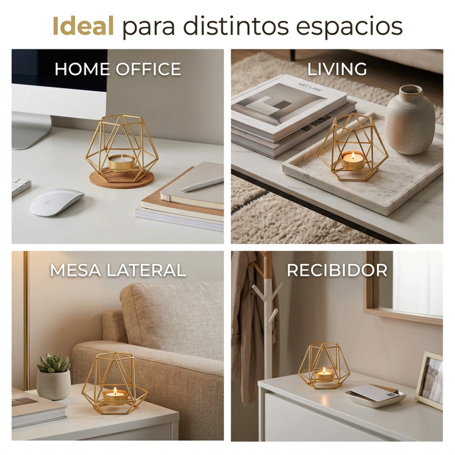 Candelabro Porta Vela Dorado Estilo Geométrico Decorativo-5