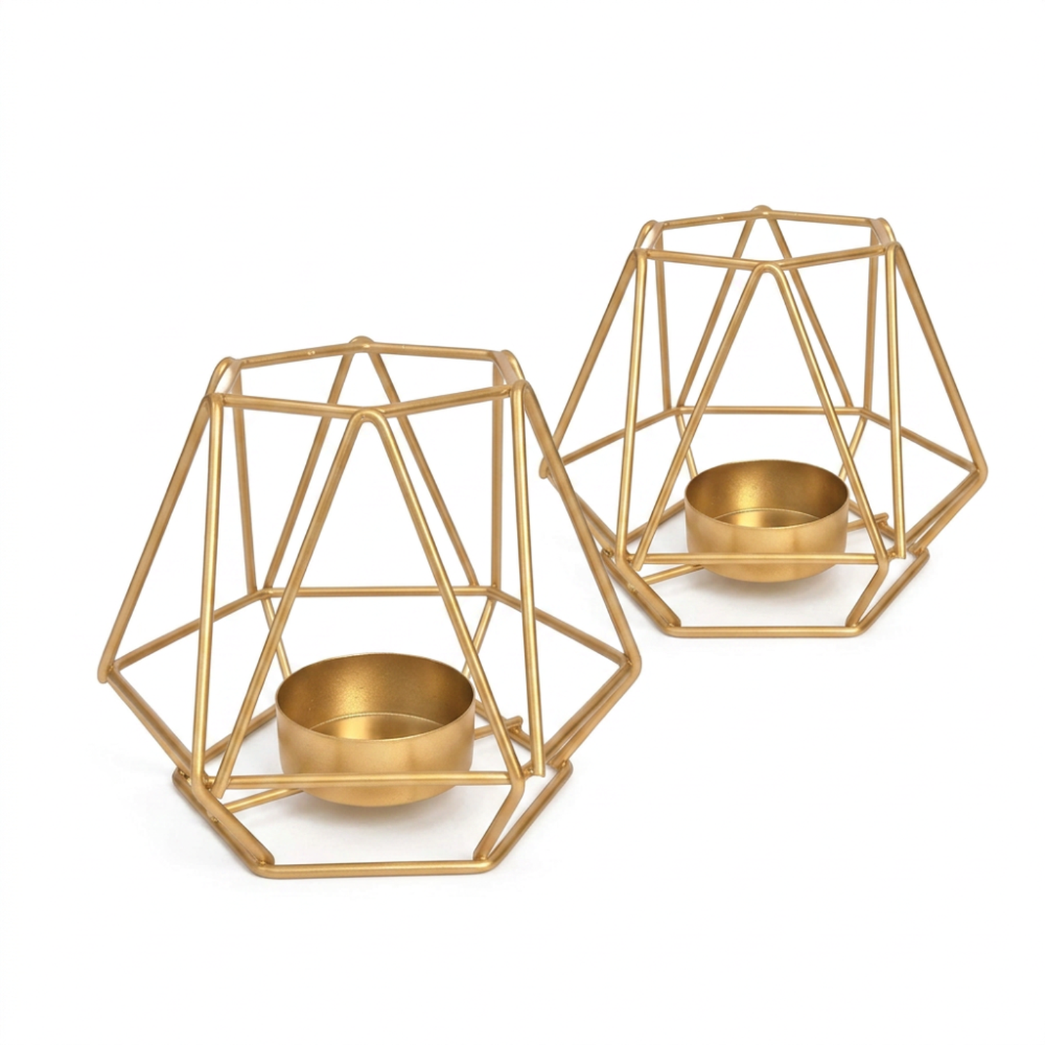 Candelabro Porta Vela Dorado Estilo Geométrico Decorativo-0