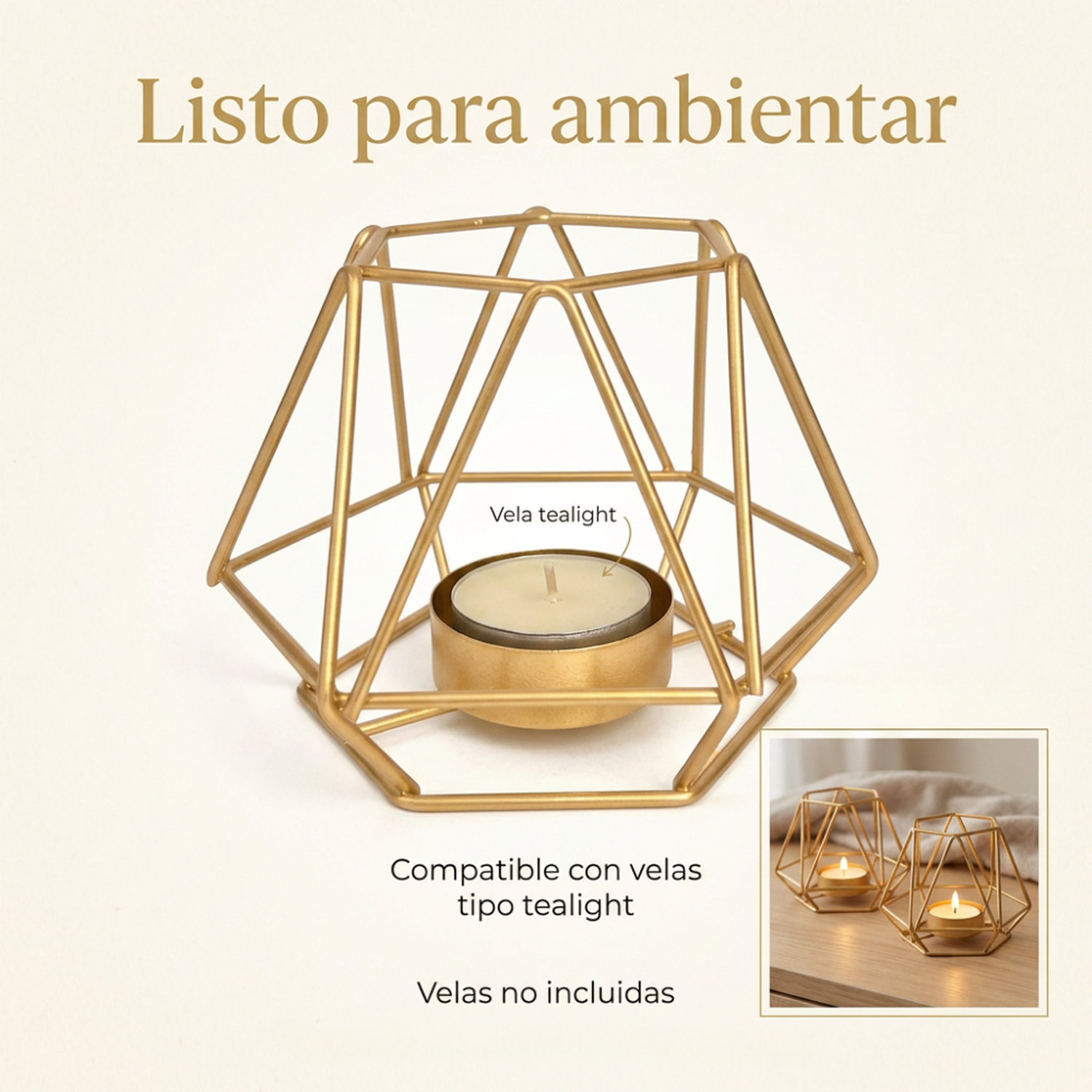 Candelabro Porta Vela Dorado Estilo Geométrico Decorativo-3