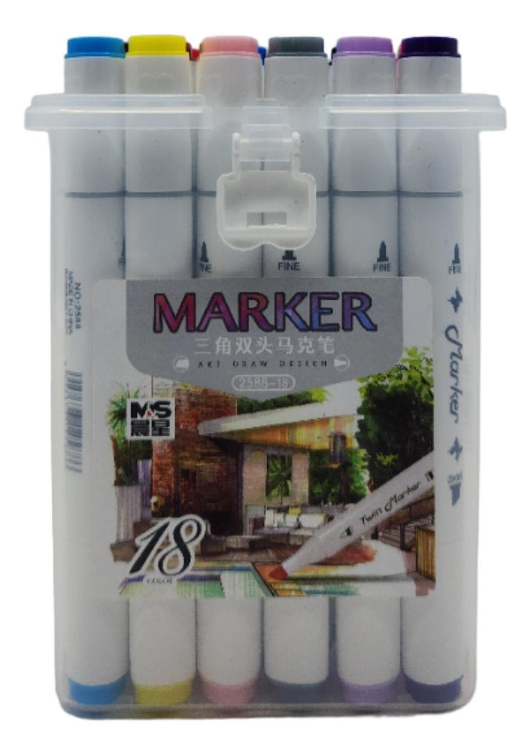 Set Marcadores Doble Punta 18 Lapices Plumones Arte Marker-2