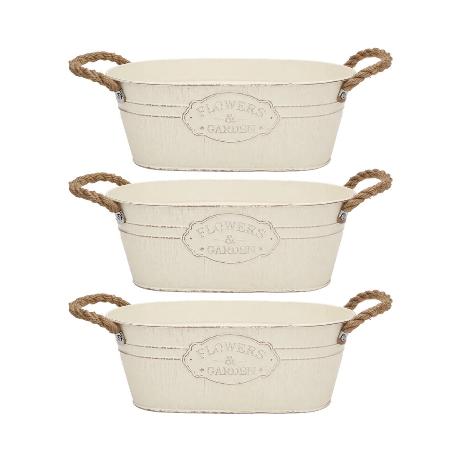 Set 3 Macetero Metalico Ovalado Vintage Moderno Decorativo S-0
