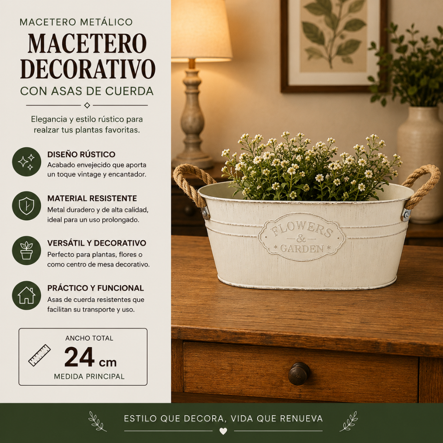 Set 3 Macetero Metalico Ovalado Vintage Moderno Decorativo S-4