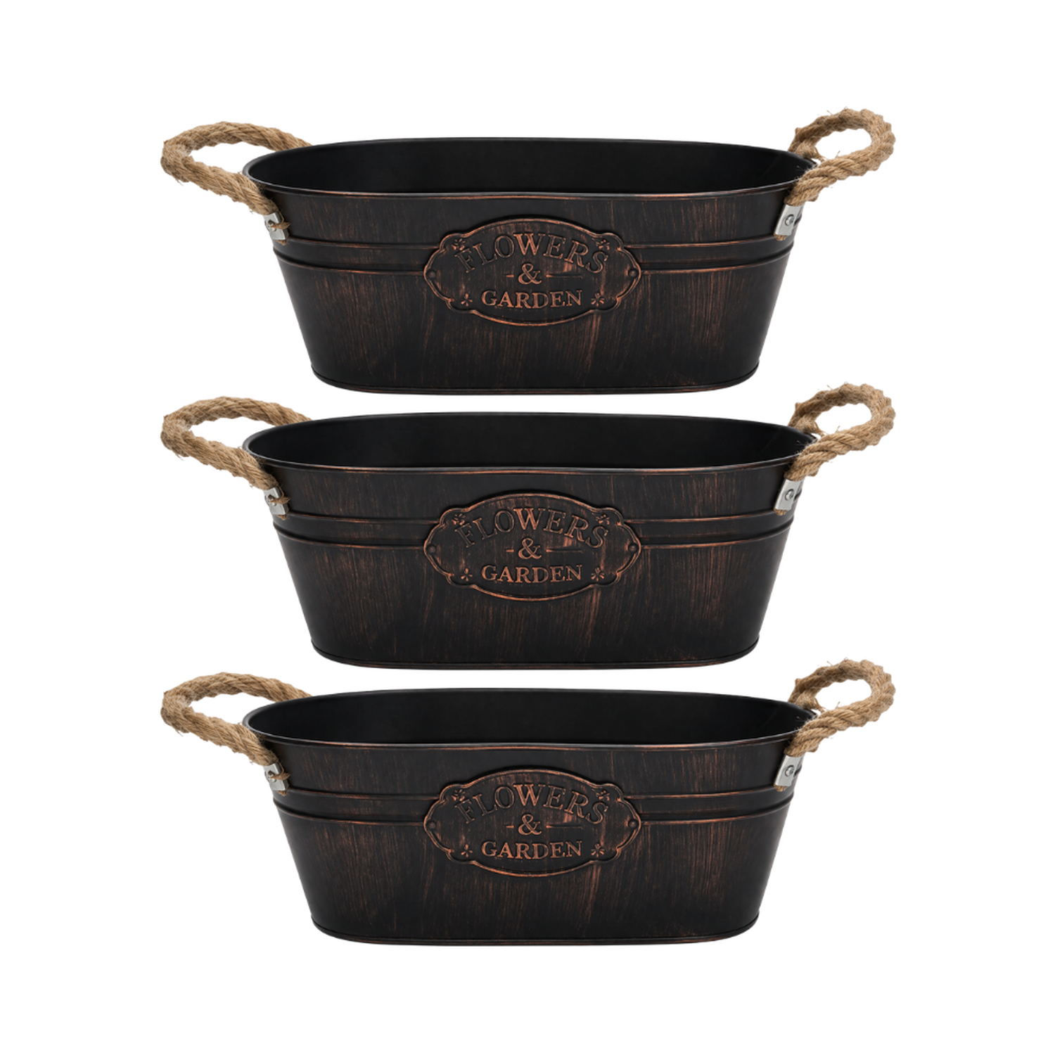 Set 3 Macetero Metalico Ovalado Vintage Moderno Decorativo S-0