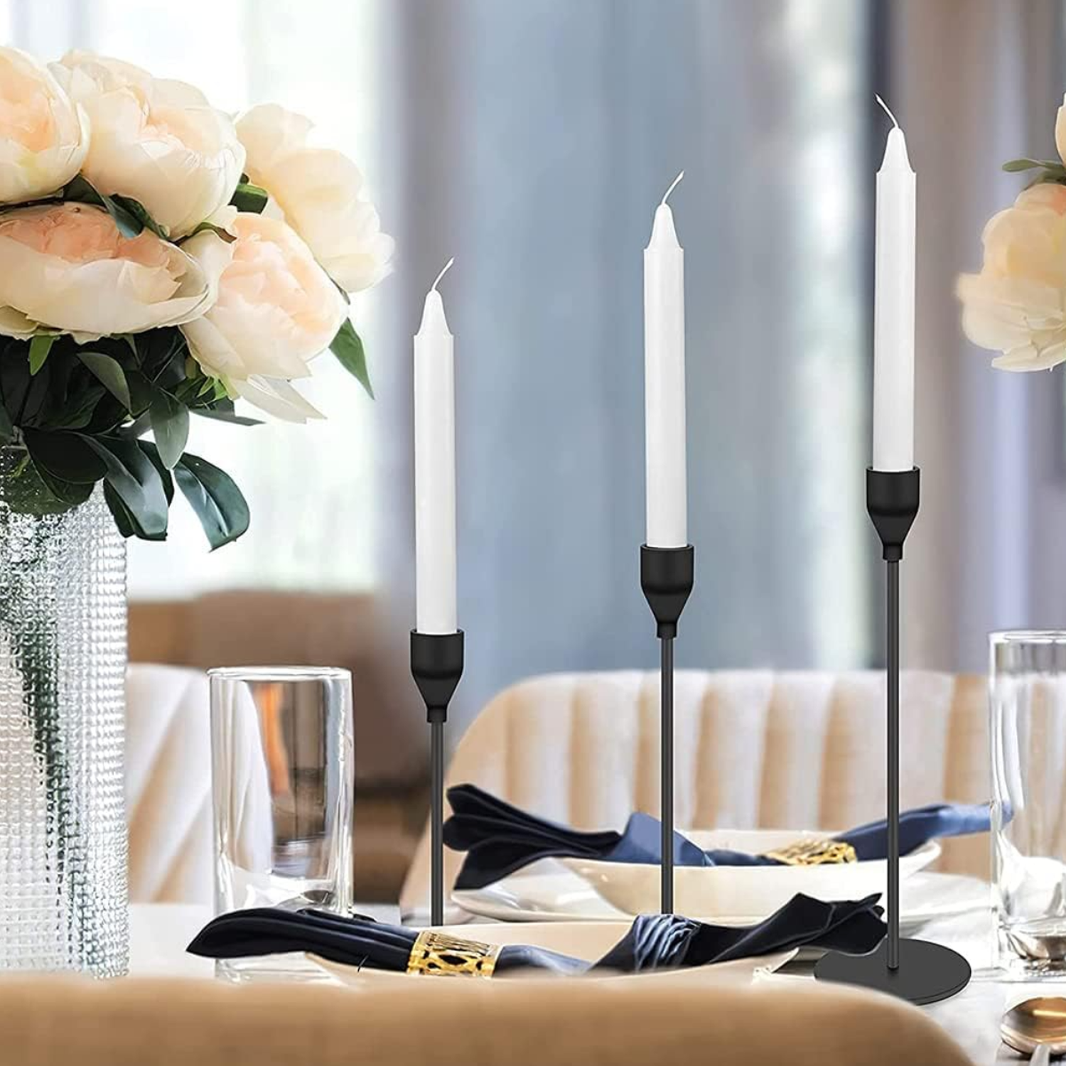 Set 3 Candelabros Porta Velas Negro Decora Centro De Mesa-7
