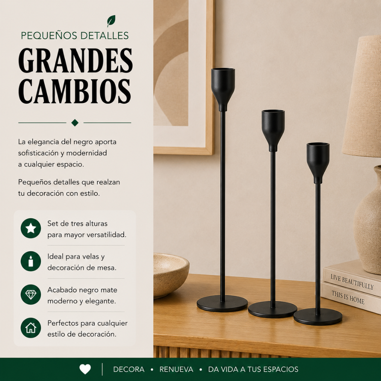 Set 3 Candelabros Porta Velas Negro Decora Centro De Mesa-3