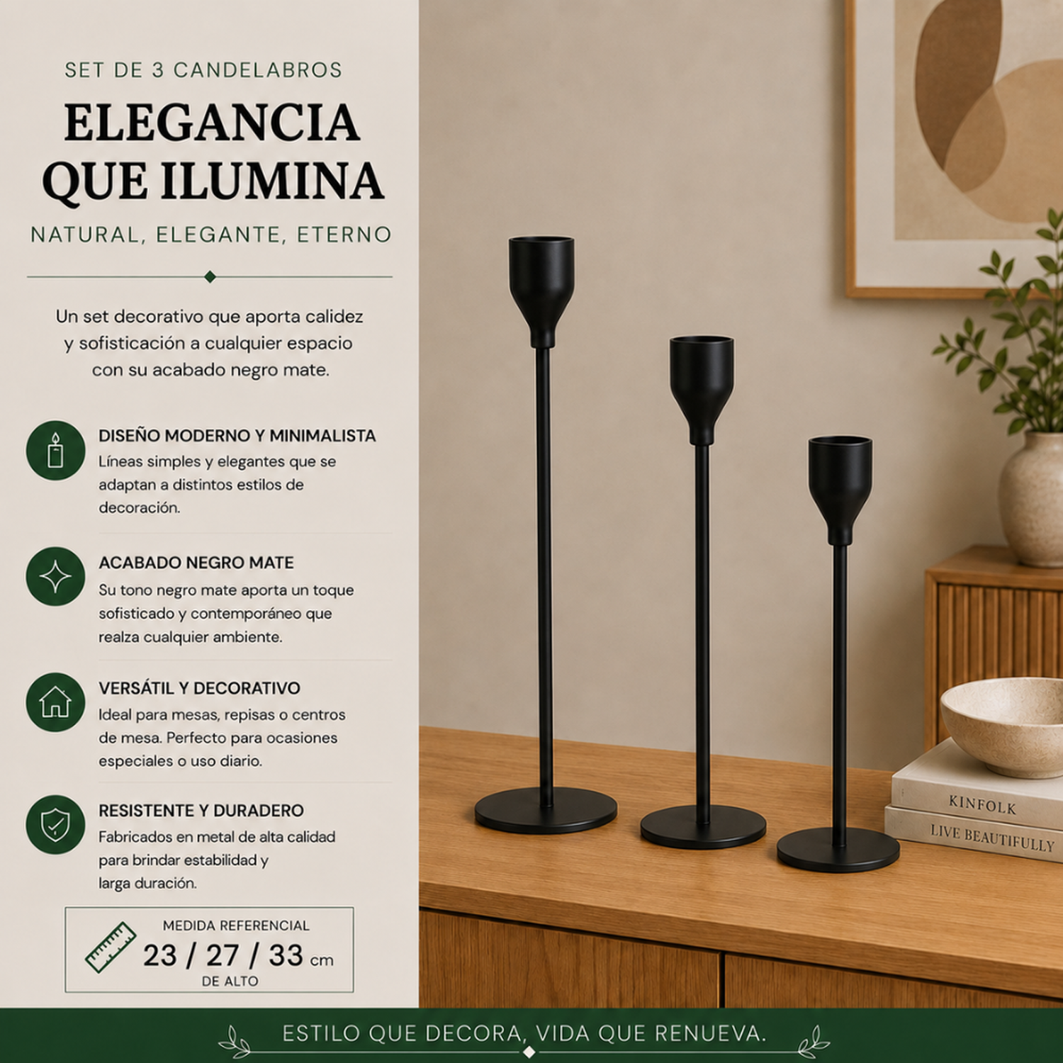 Set 3 Candelabros Porta Velas Negro Decora Centro De Mesa-4