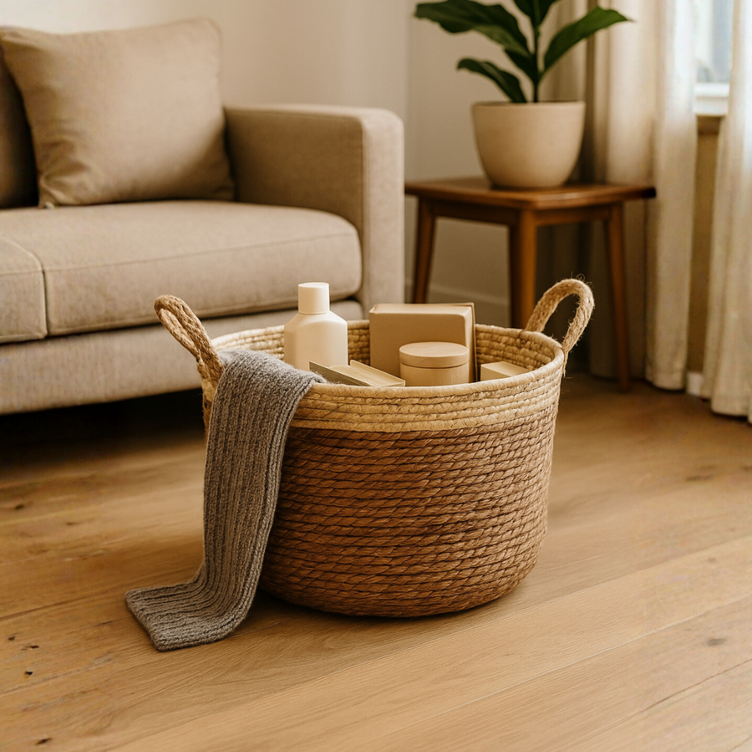 Macetero Cesto Maceta De Yute Tejida Rustica Con Asas S-3