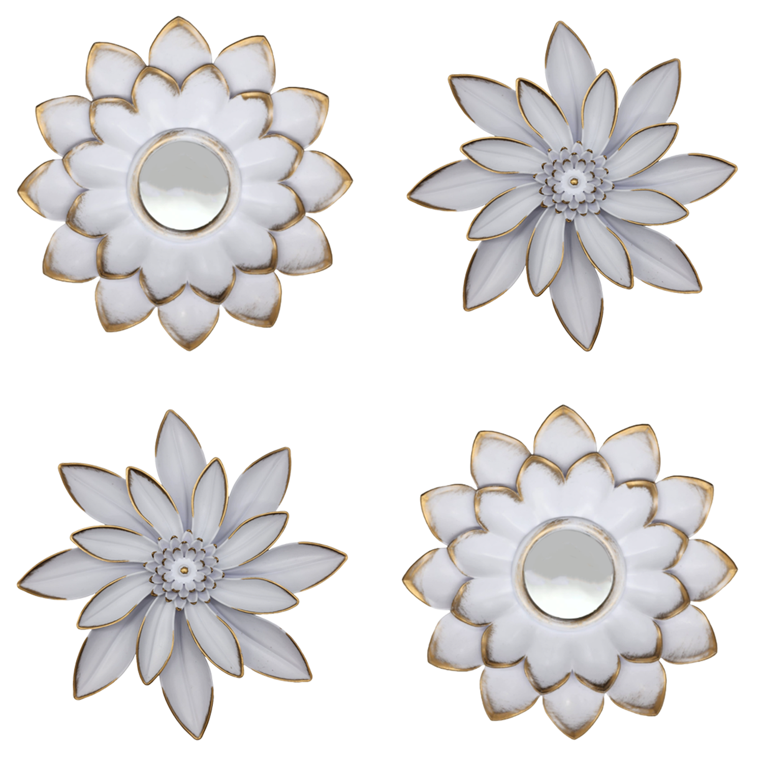Set 4 Marcos De Espejos Flor De Loto Decorativo Blanco Deco-0