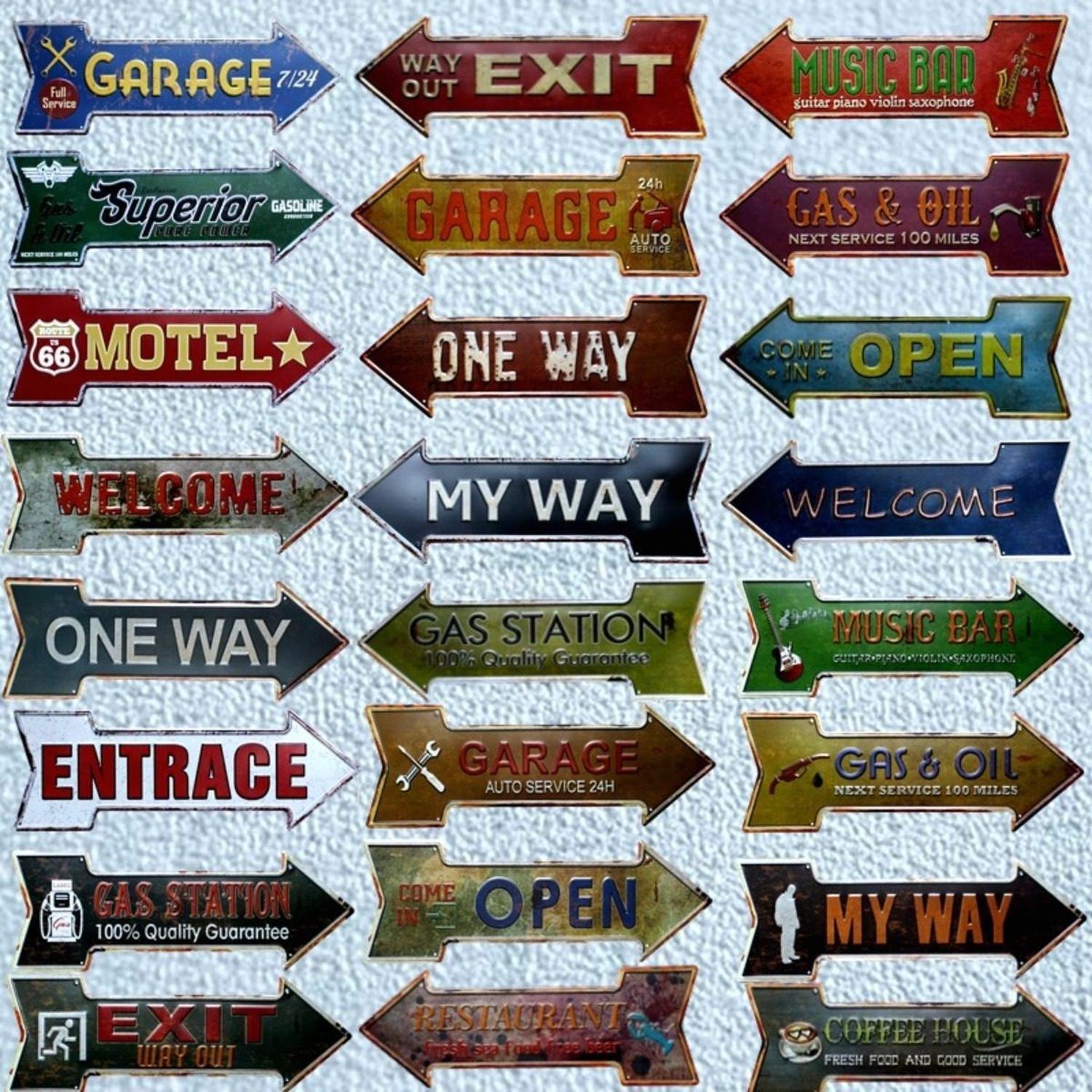 Cartel Letrero Metálico Vintage Flecha Adorno Para Pared-3