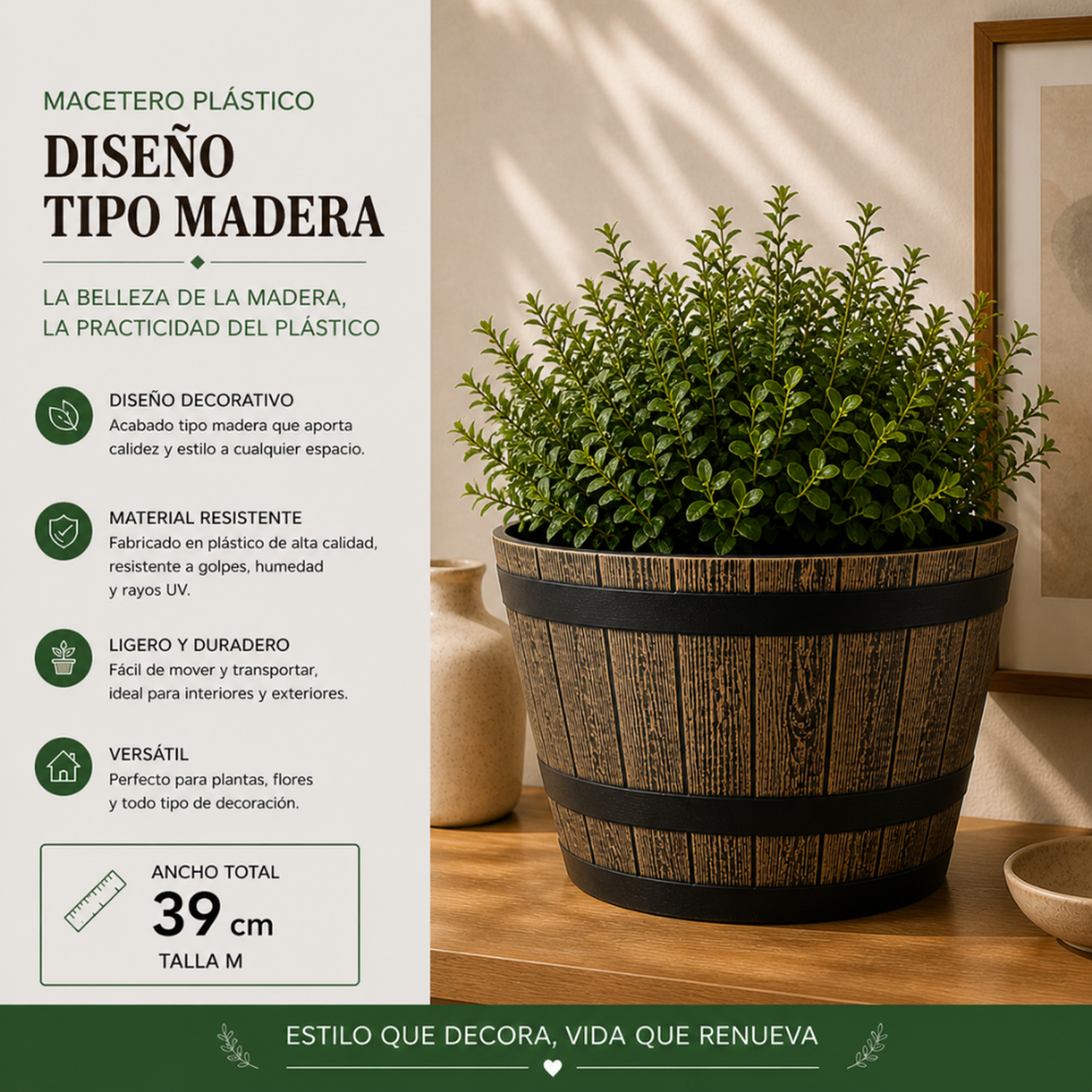 Set 2 Macetero Plastico Diseño Efecto Barril Maceta M-4