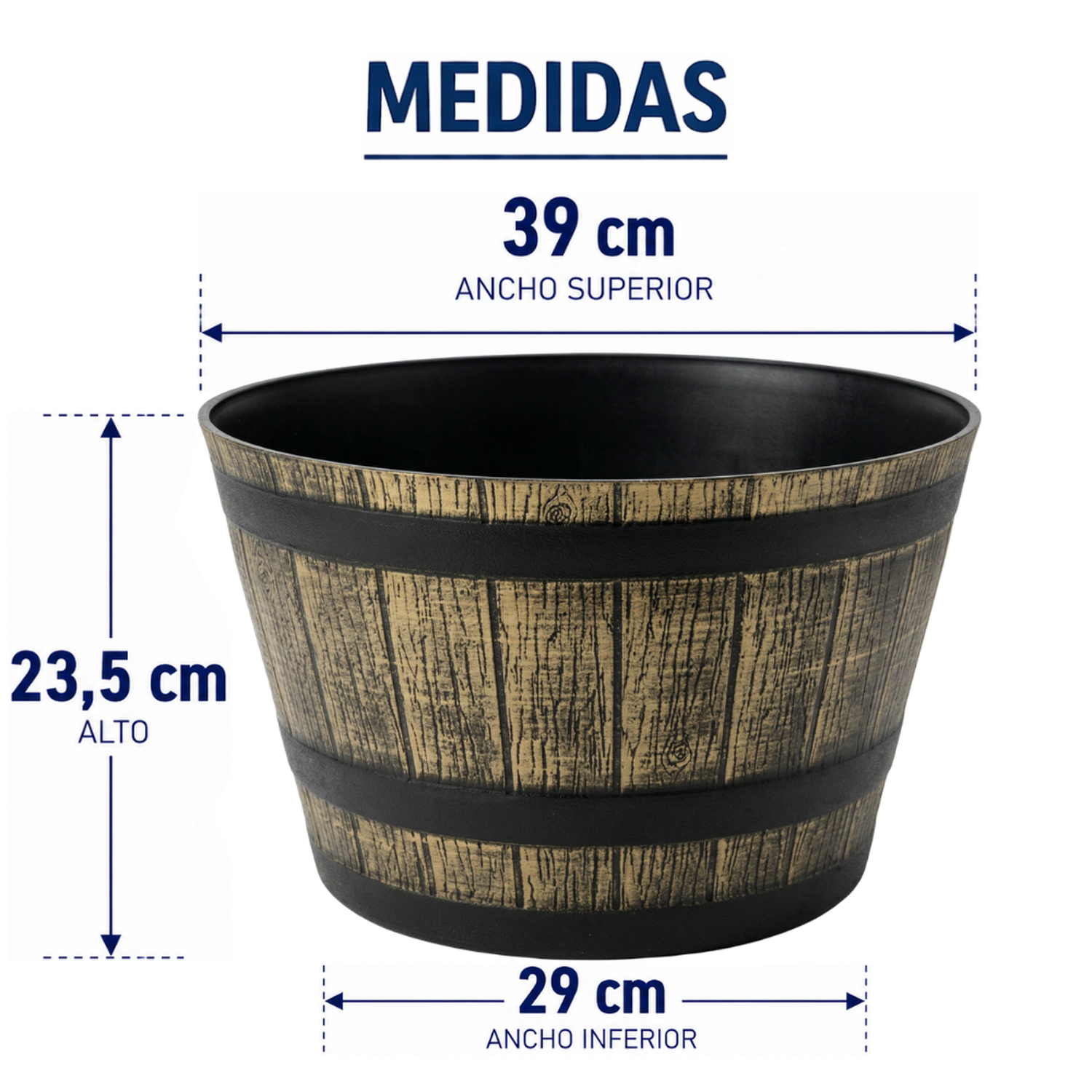 Set 2 Macetero Plastico Diseño Efecto Barril Maceta M-7