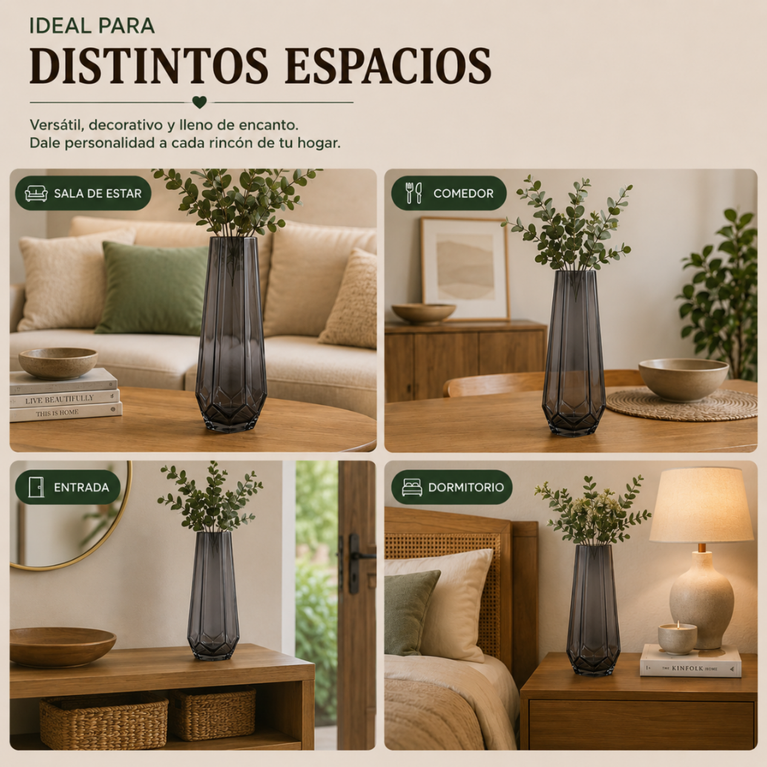 Florero Decorativo Geometrico Hexagonal De Vidrio Oscuro M-5