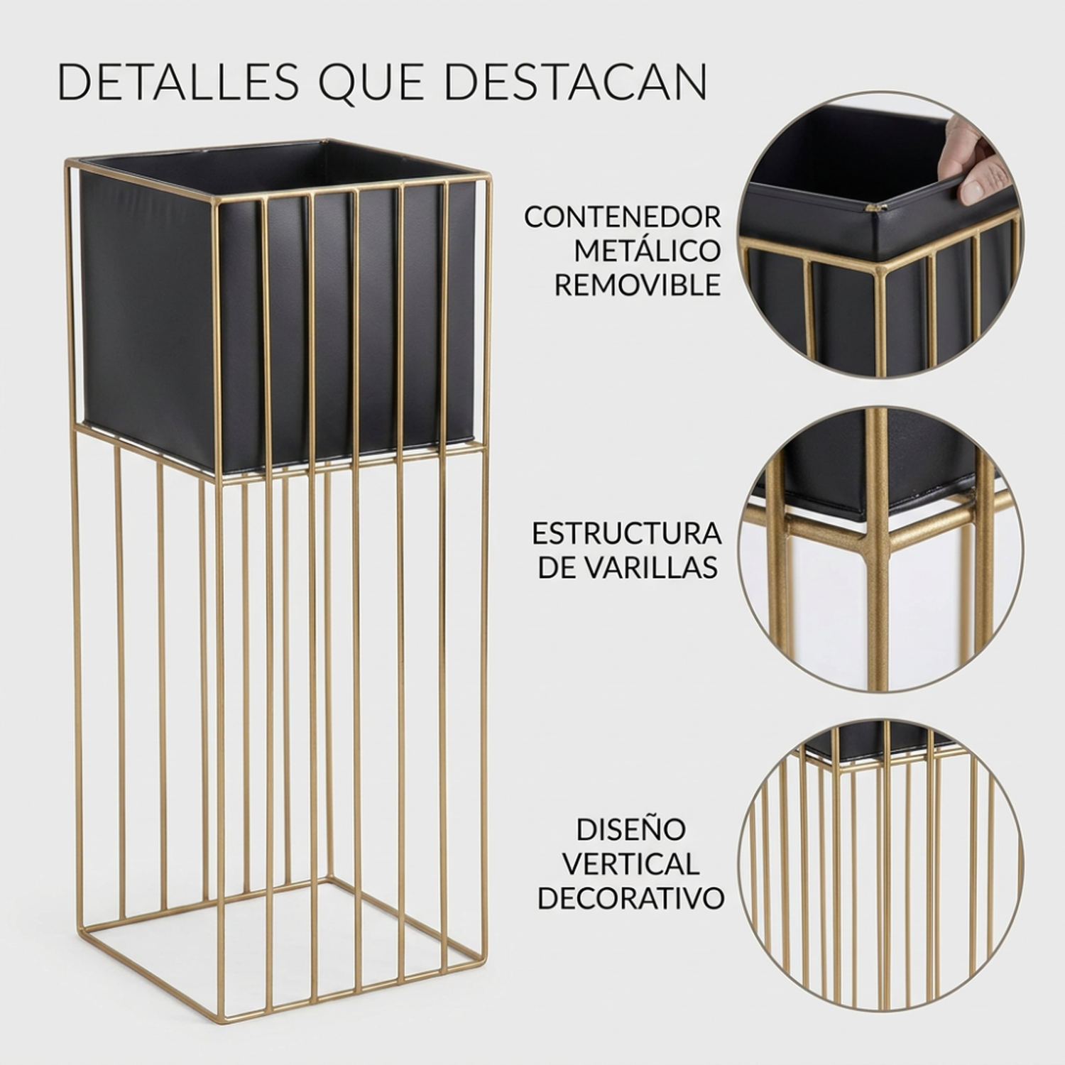 Porta Macetero Pedestal Maceta Plantas Negro Dorado Grande-3