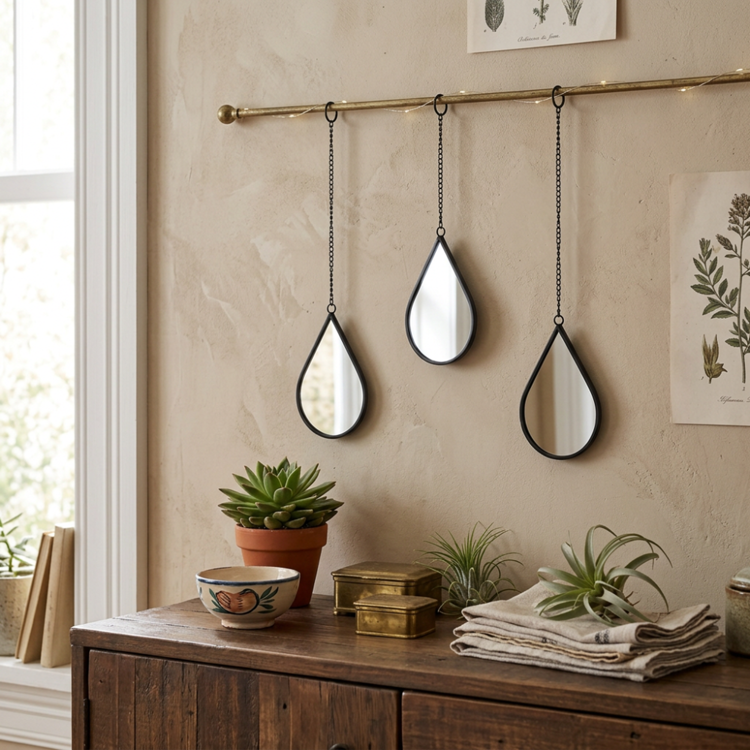 Set 3 Espejos Forma Gota Para Pared Decorativos Con Marco-2