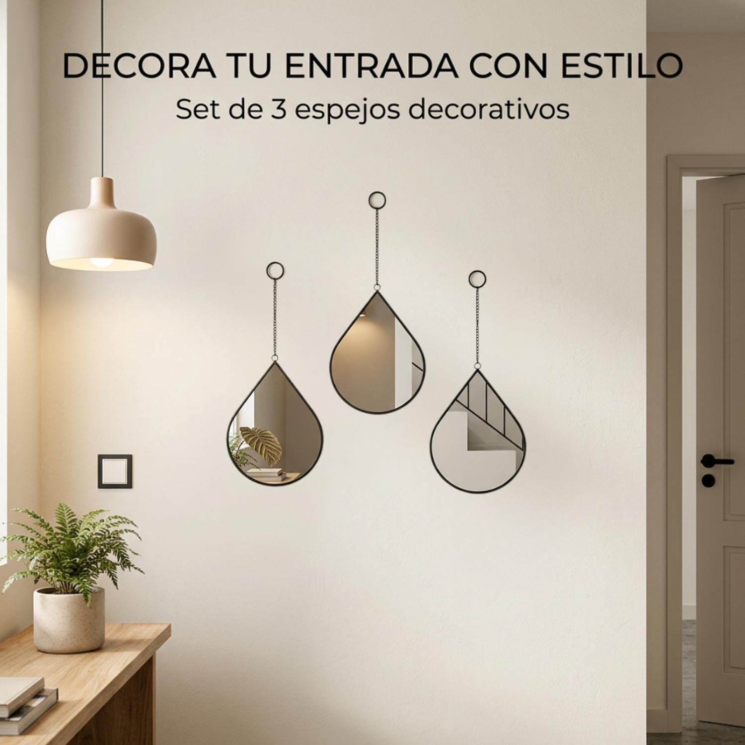 Set 3 Espejos Forma Gota Para Pared Decorativos Con Marco-3