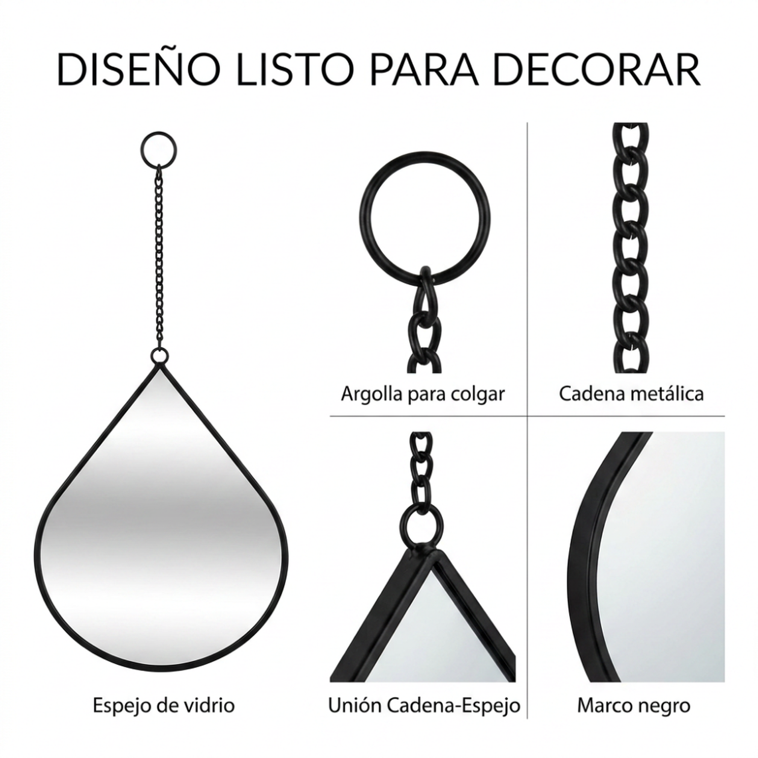 Set 3 Espejos Forma Gota Para Pared Decorativos Con Marco-6