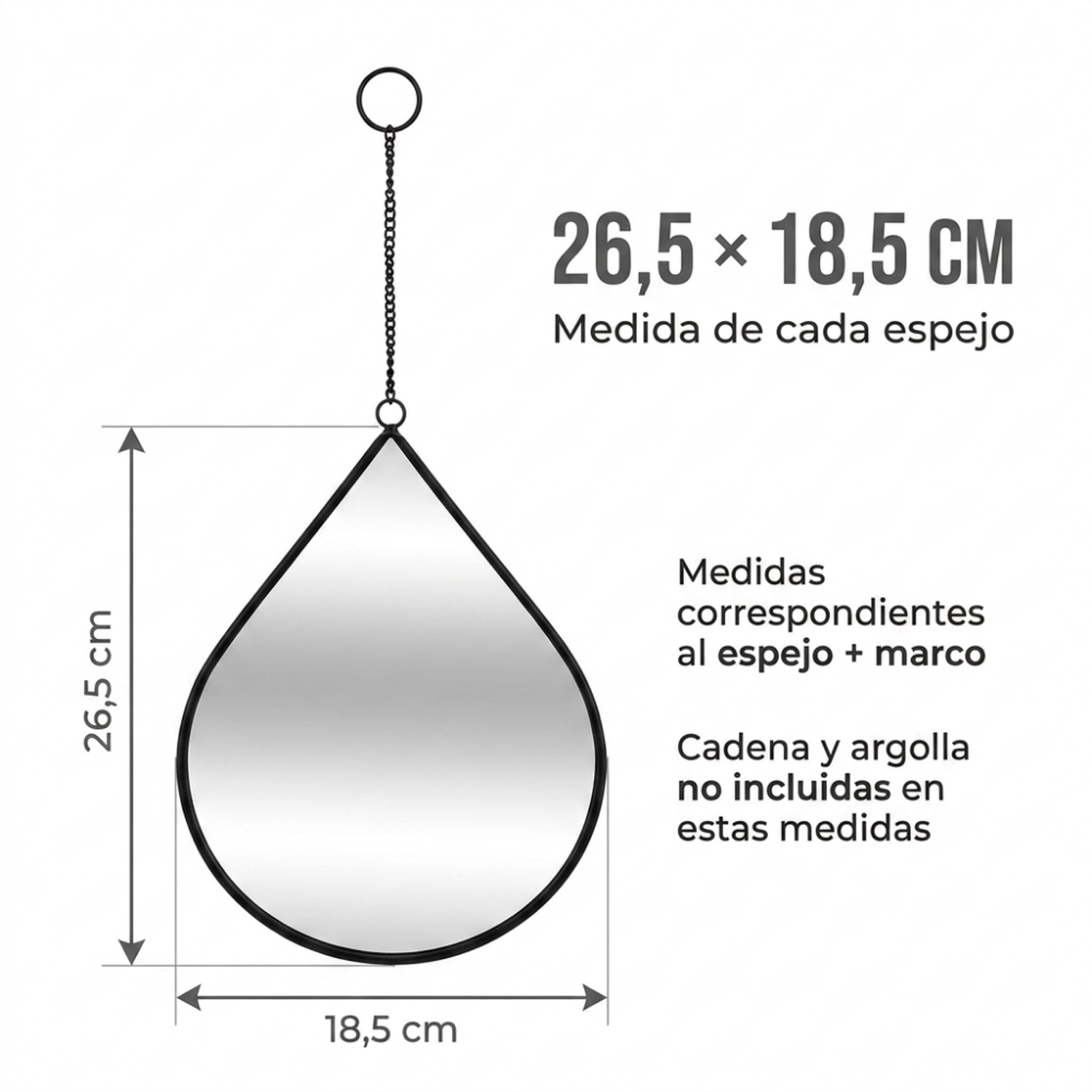 Set 3 Espejos Forma Gota Para Pared Decorativos Con Marco-7