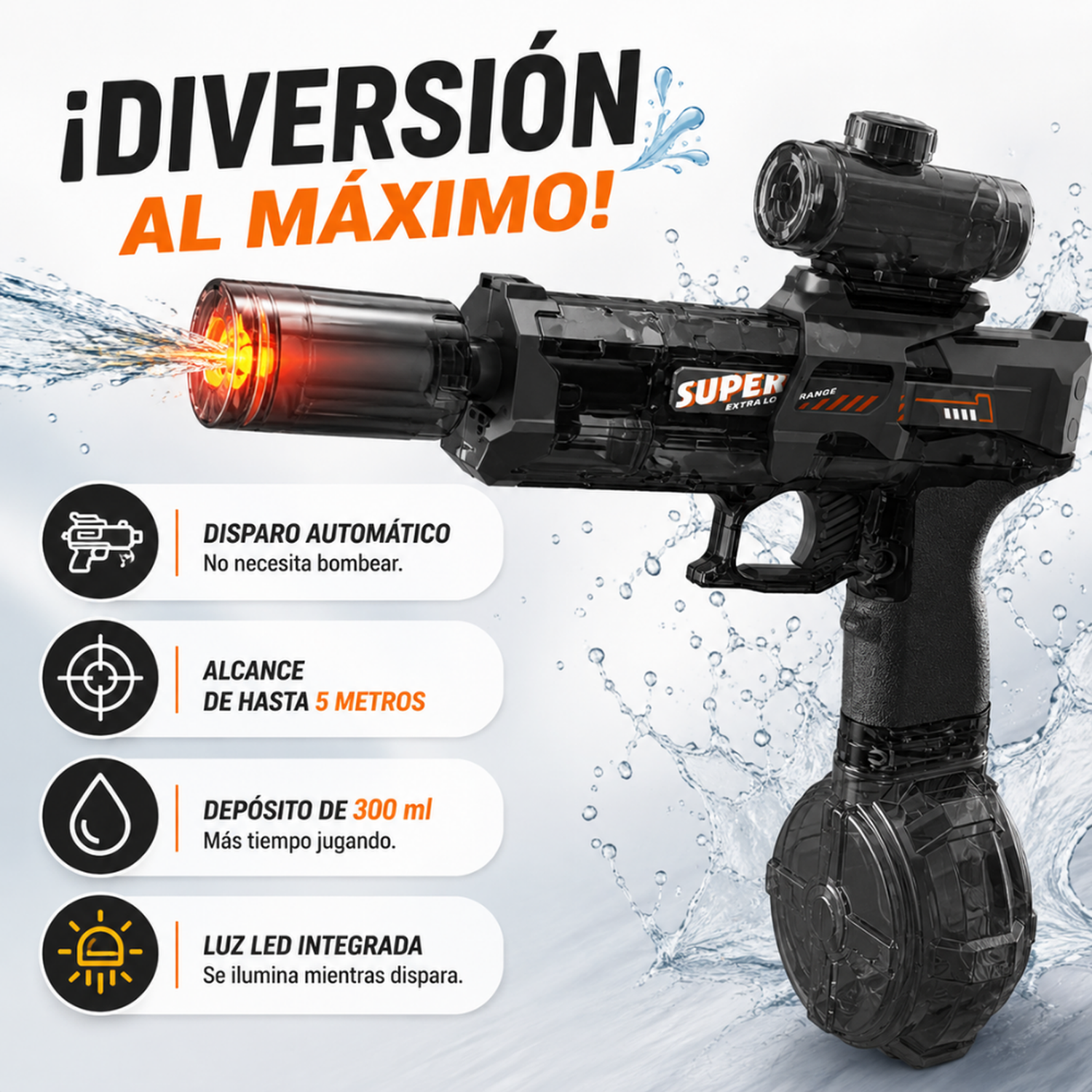 Pistola de Agua Electrica Automatica Alta Potencia Luz Led-3