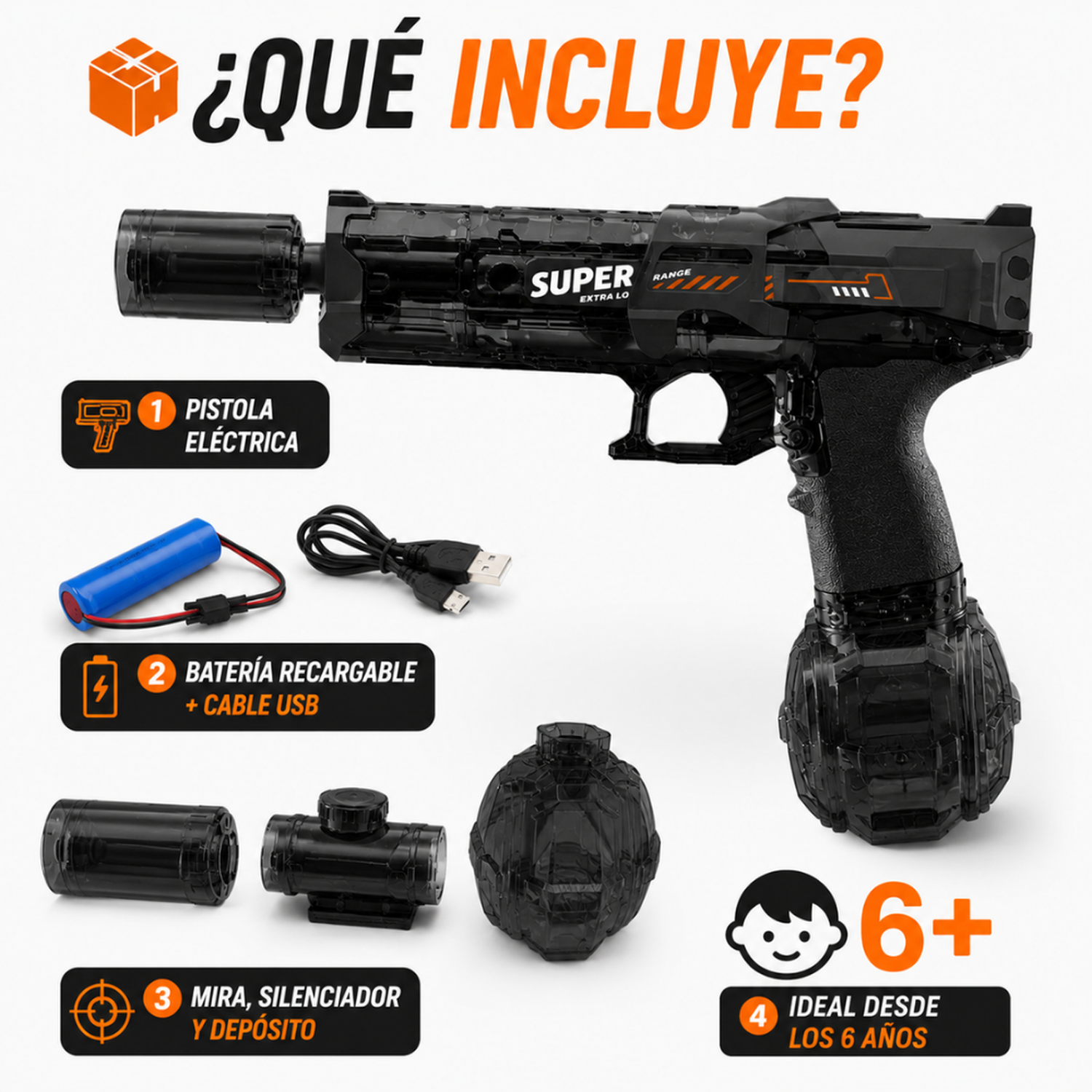Pistola de Agua Electrica Automatica Alta Potencia Luz Led-5