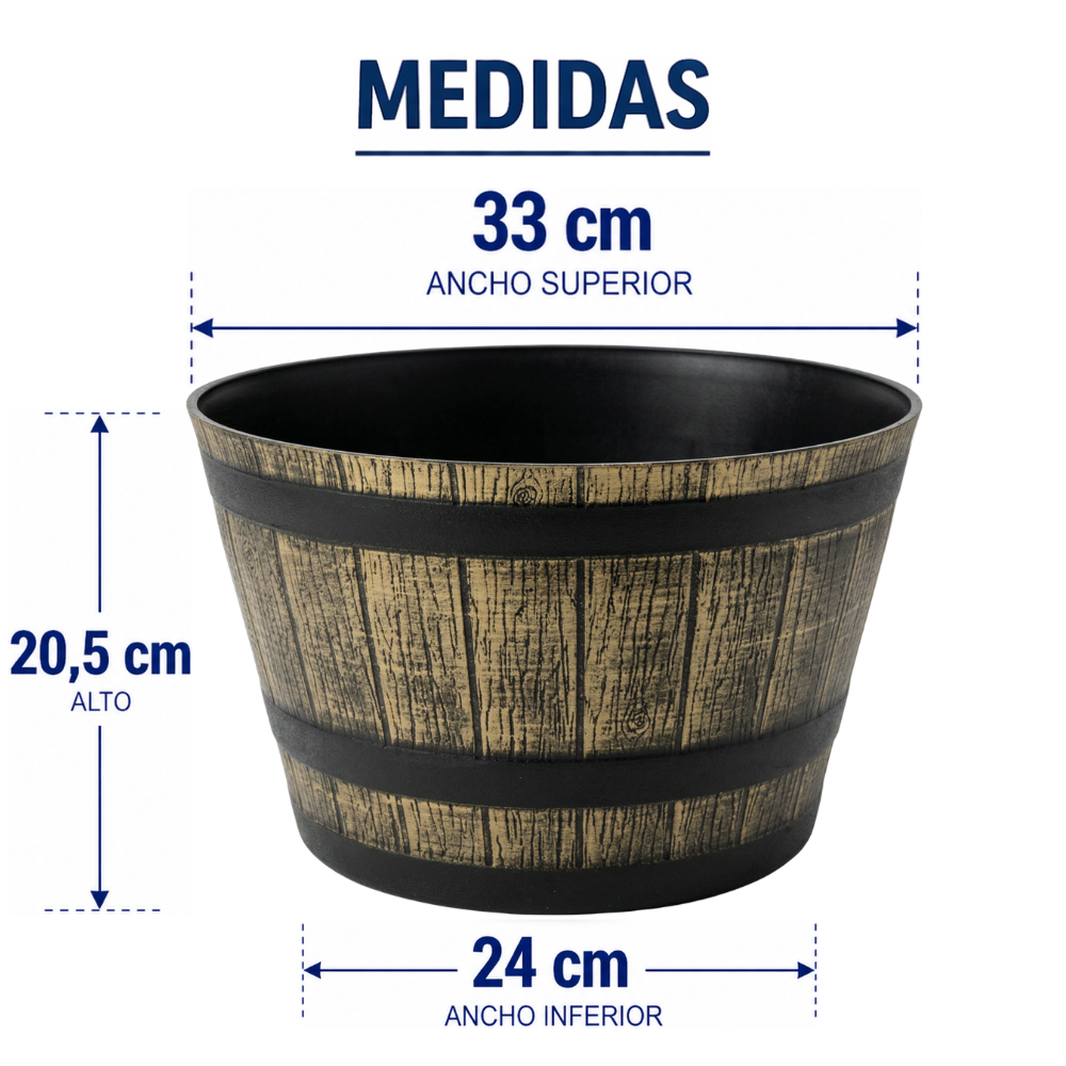 Macetero Plastico Diseño Efecto Barril De Madera Maceta S-7