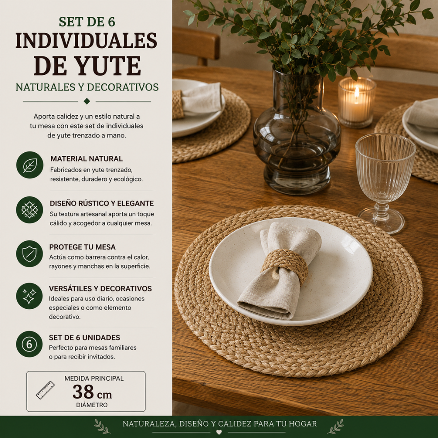 Set 6 Individuales Redondos Para Comedor Terraza Manteles-3