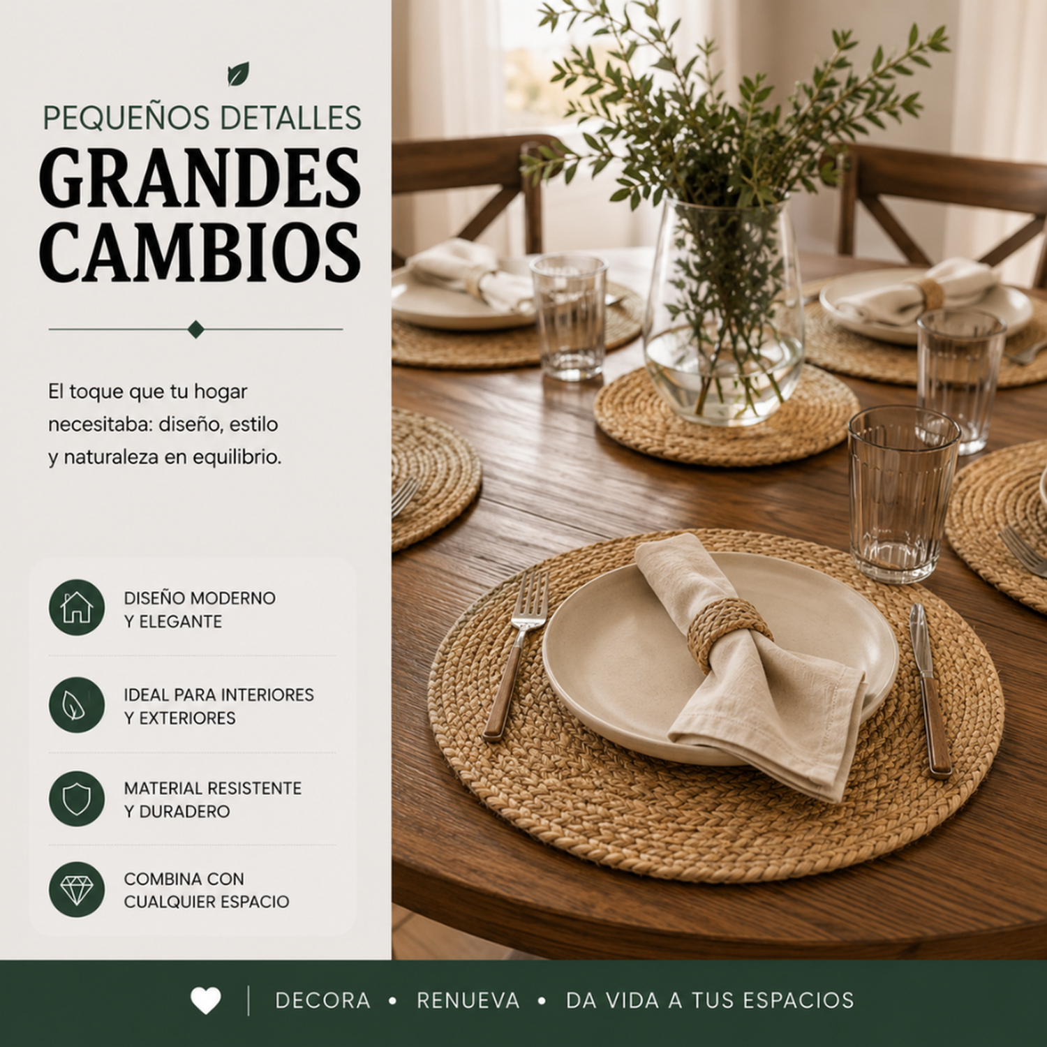 Set 6 Individuales Redondos Para Comedor Terraza Manteles-4
