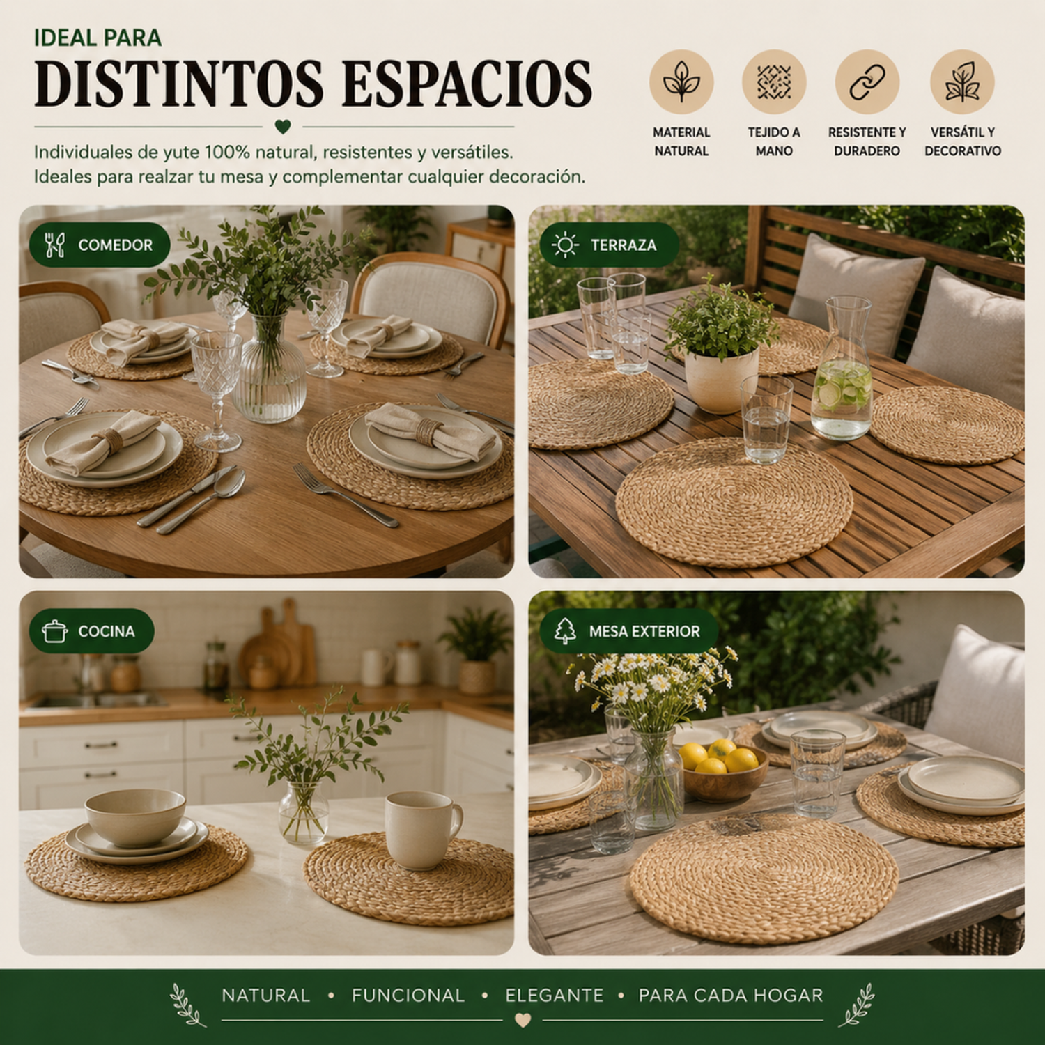 Set 6 Individuales Redondos Para Comedor Terraza Manteles-5