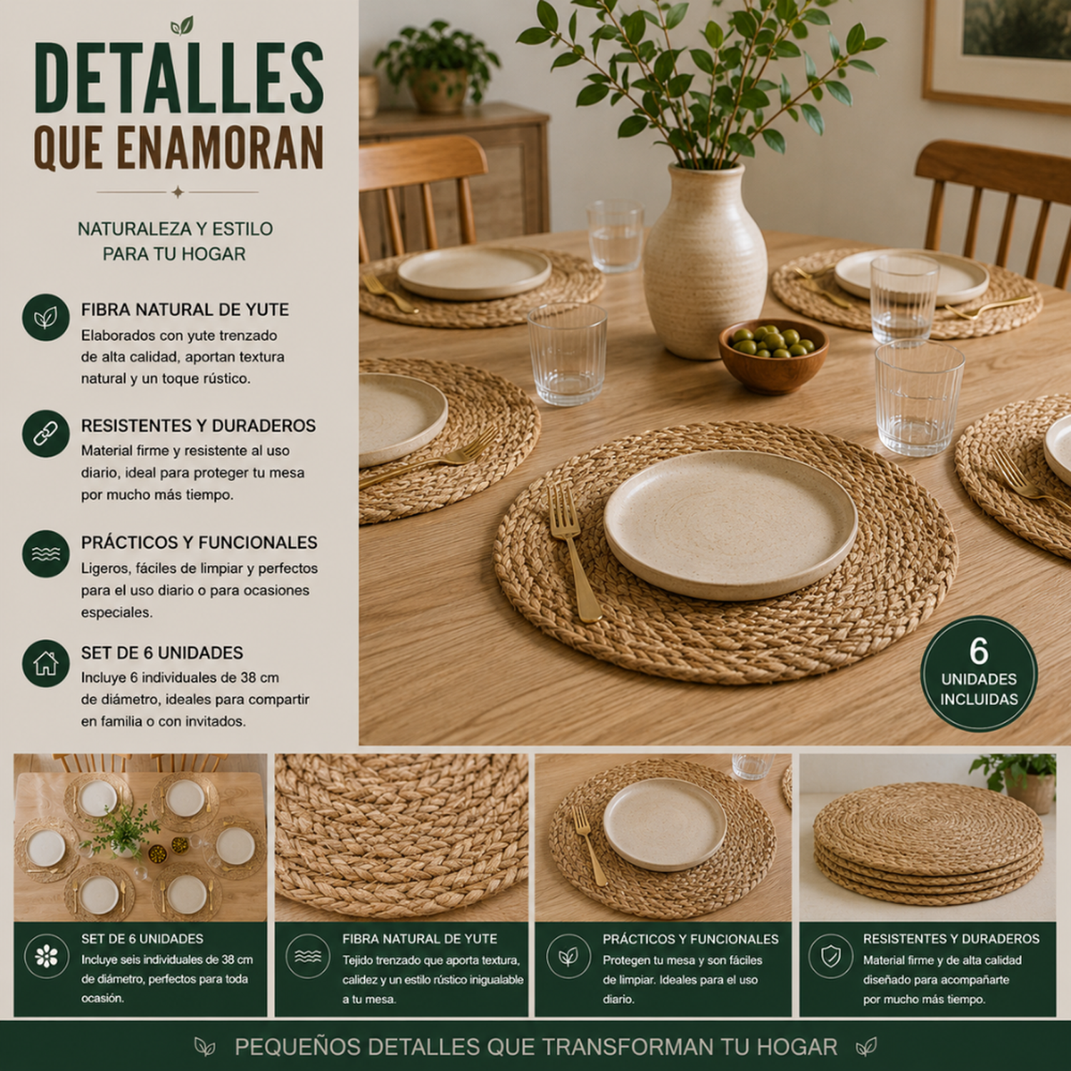 Set 6 Individuales Redondos Para Comedor Terraza Manteles-7