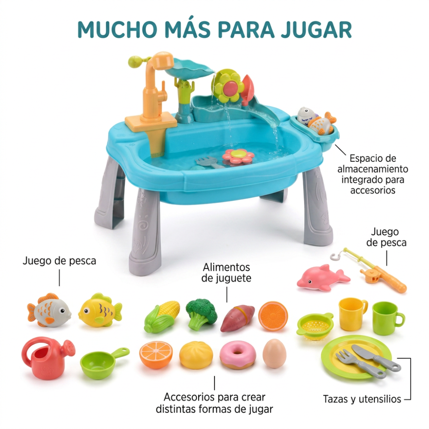 Lavaplatos Infantil Con Agua Recirculante Pesca Y Accesorios-6