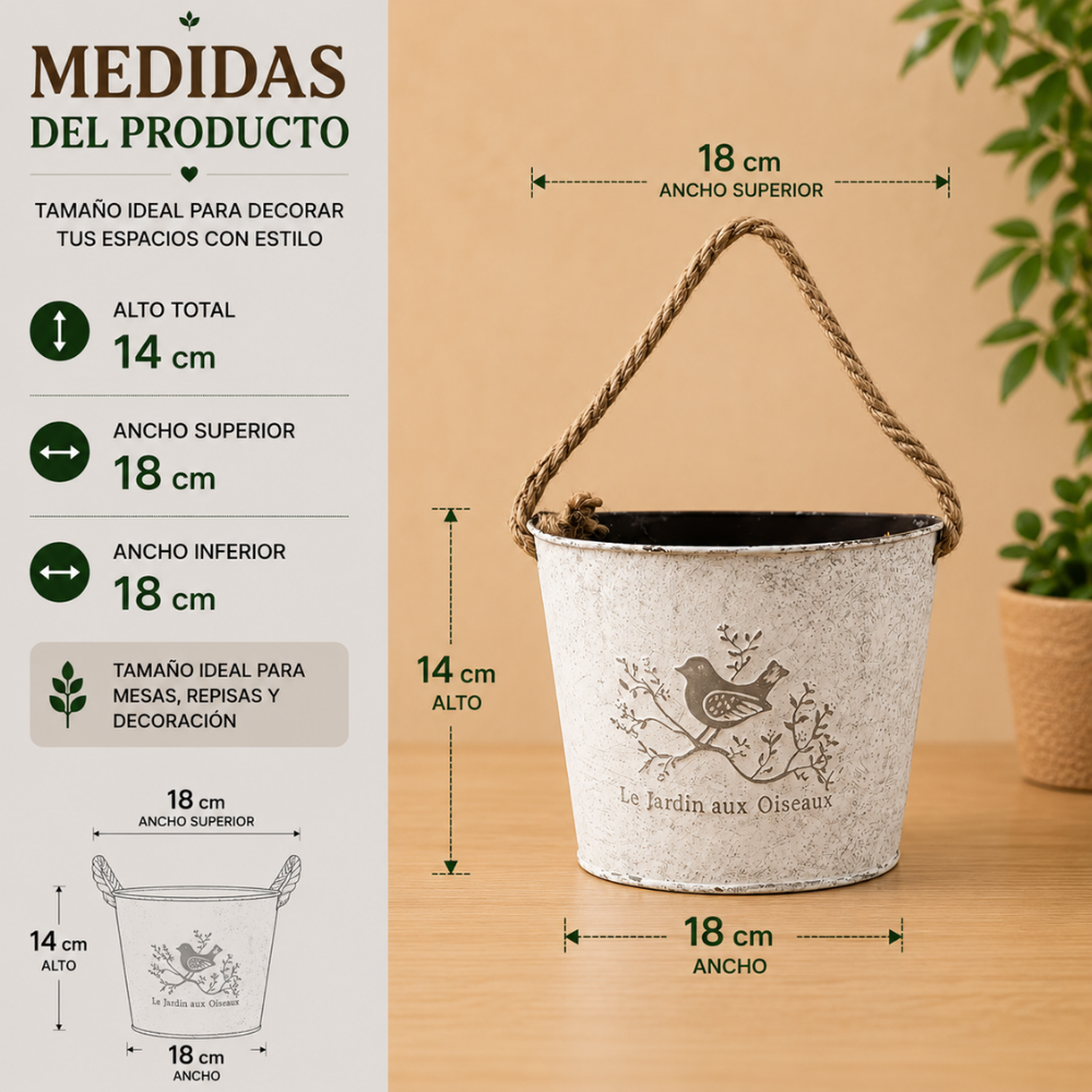 Set 2 Macetero Metalico Blanco Colgante de Pared Decorativo-5