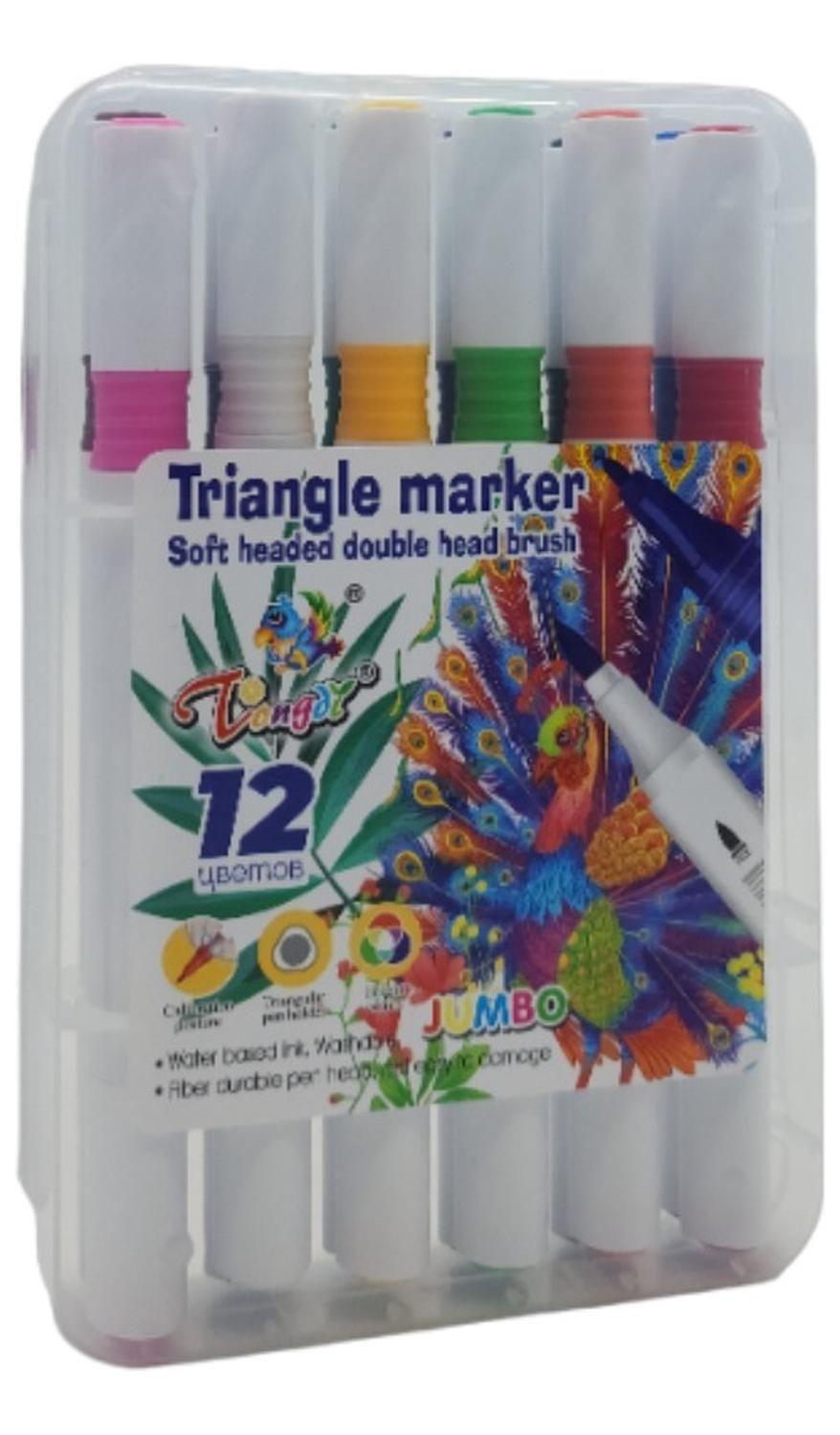 Set 12 Marcadores Triangulares Doble Punta En Base A Agua-0