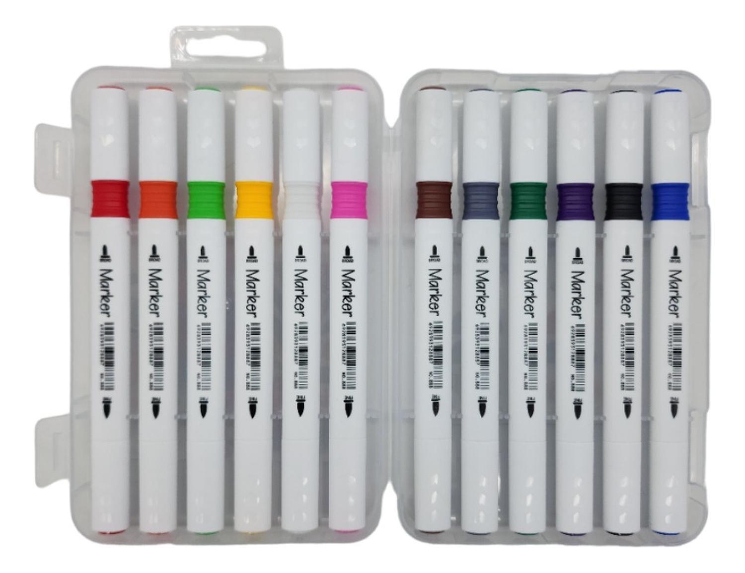 Set 12 Marcadores Triangulares Doble Punta En Base A Agua-1