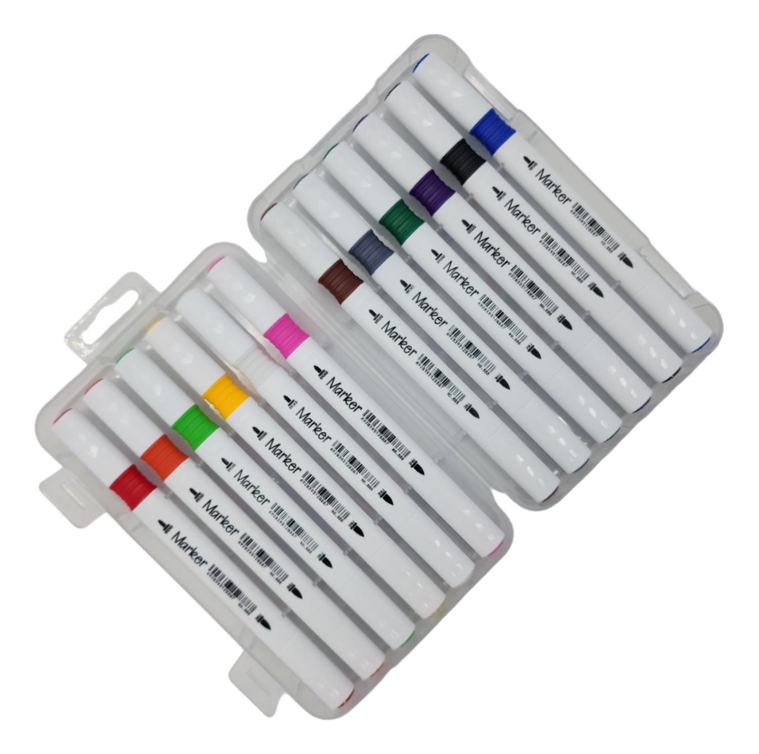 Set 12 Marcadores Triangulares Doble Punta En Base A Agua-2