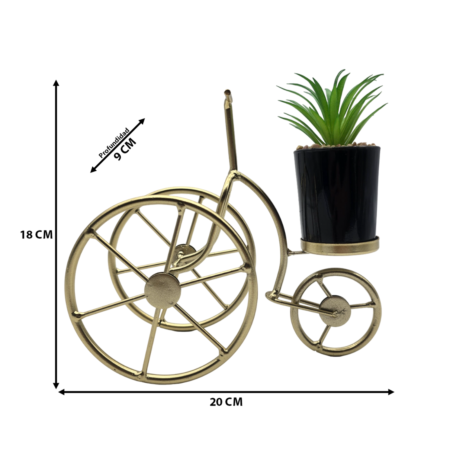 Figura Decorativa Bicicleta Metal Adorno Dorado Mini Planta-6