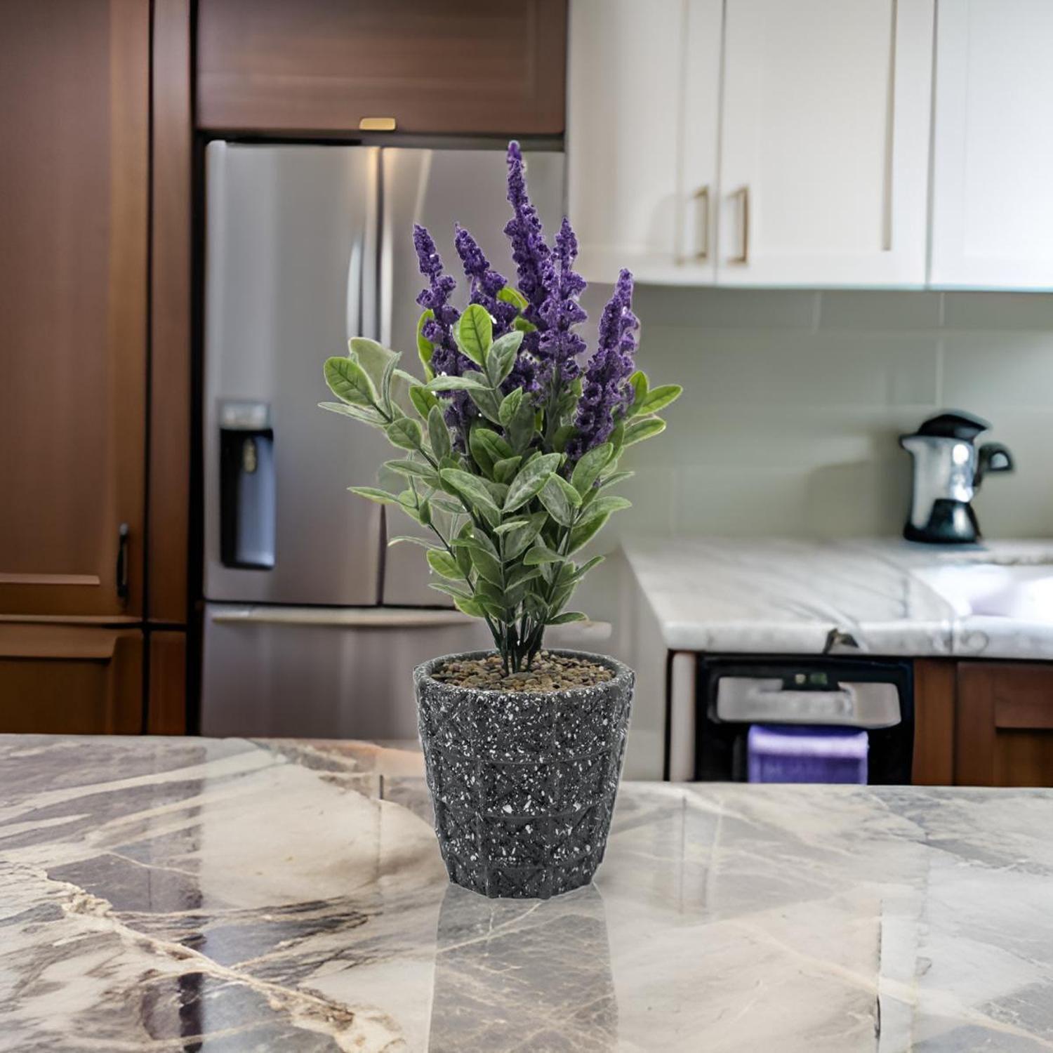 Planta Artificial Lavanda Macetero De Cemento Gris Diseño-2